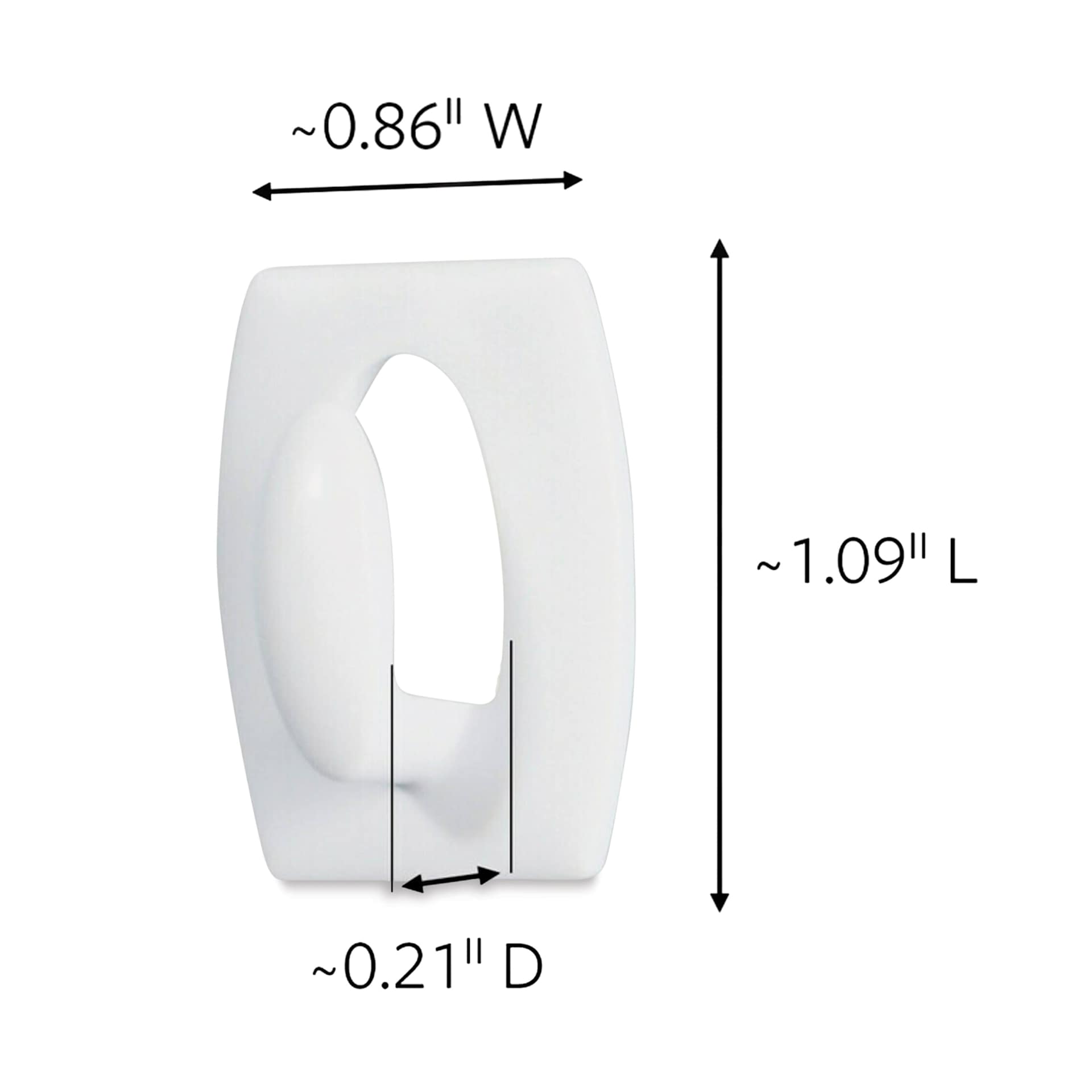 Approximately 0.86" wide, approximately 1.09" long, approximately 0.21" deep. 