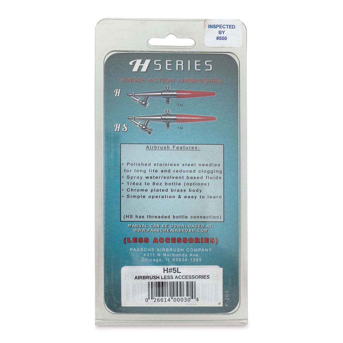 Paasche Model H Single Action Airbrush - H-5 without Accessories - back of packaging