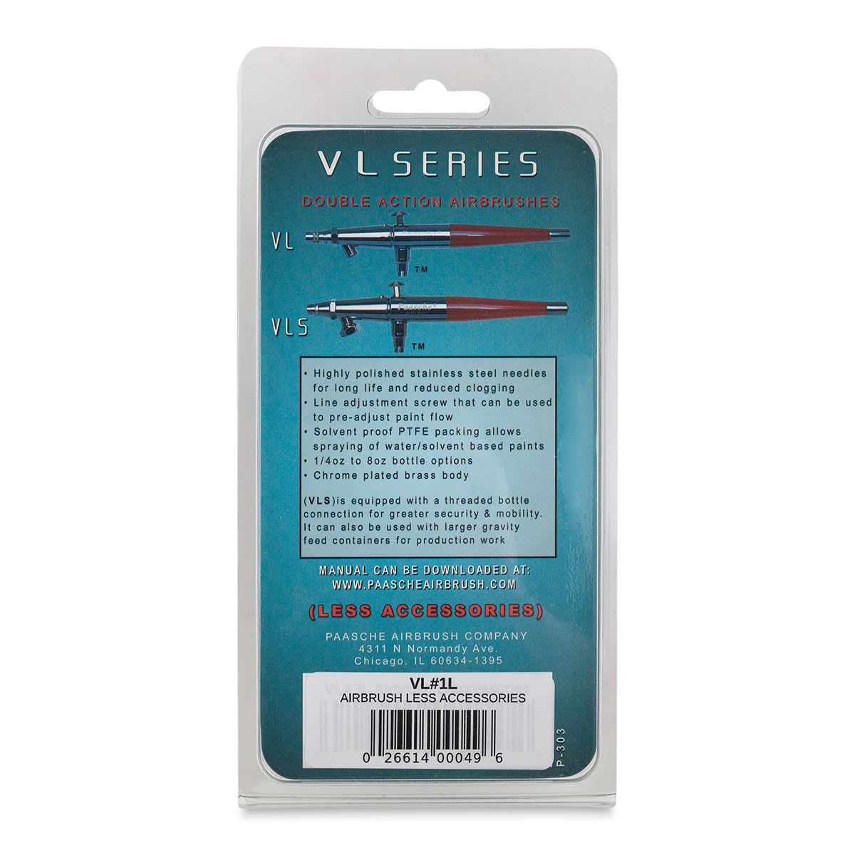 Paasche Model VL Double Action Airbrush - Model VL-1, without Accessories (back of package)