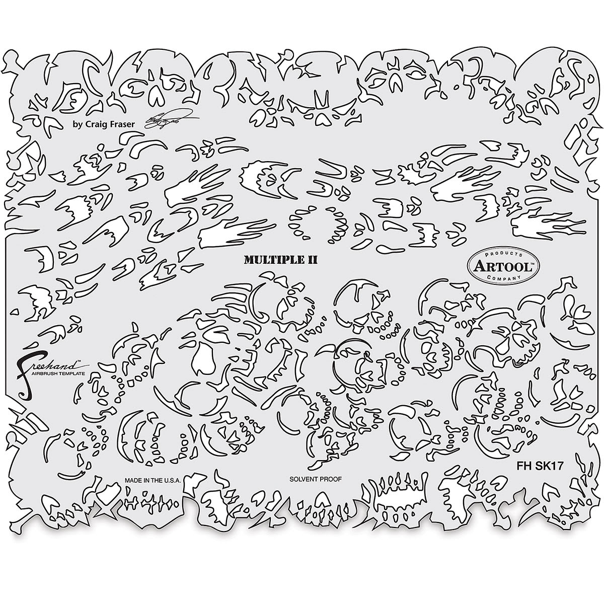 Iwata Artool Freehand Template - Set of 4, Return of Skull Master - multiple skulls template