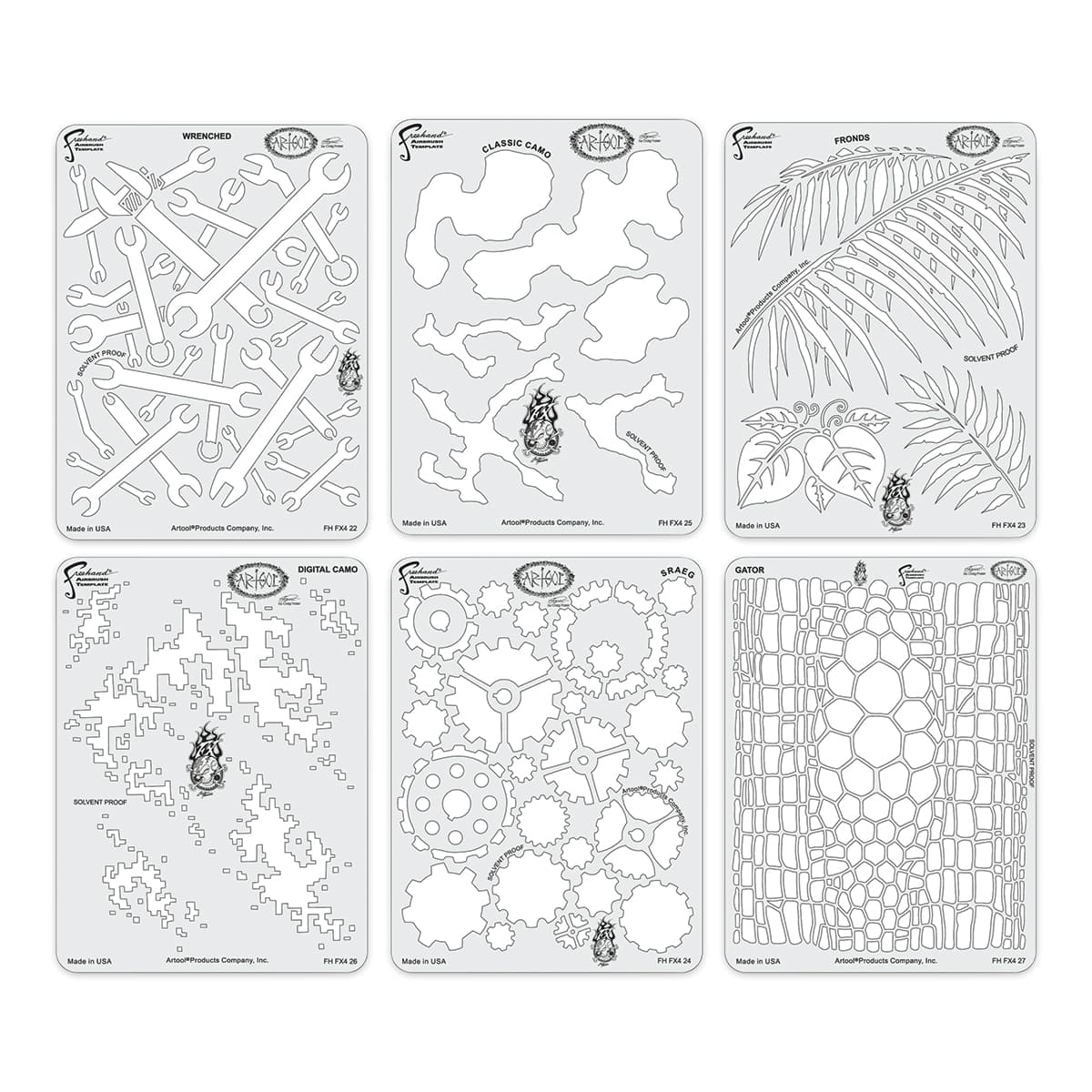 Iwata Artool Freehand Template - Set of 6, Kustom FX 4