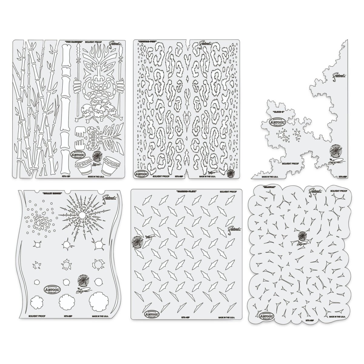 Iwata Artool Freehand Template - Set of 6, Kustom FX Mini, 5" x 7"