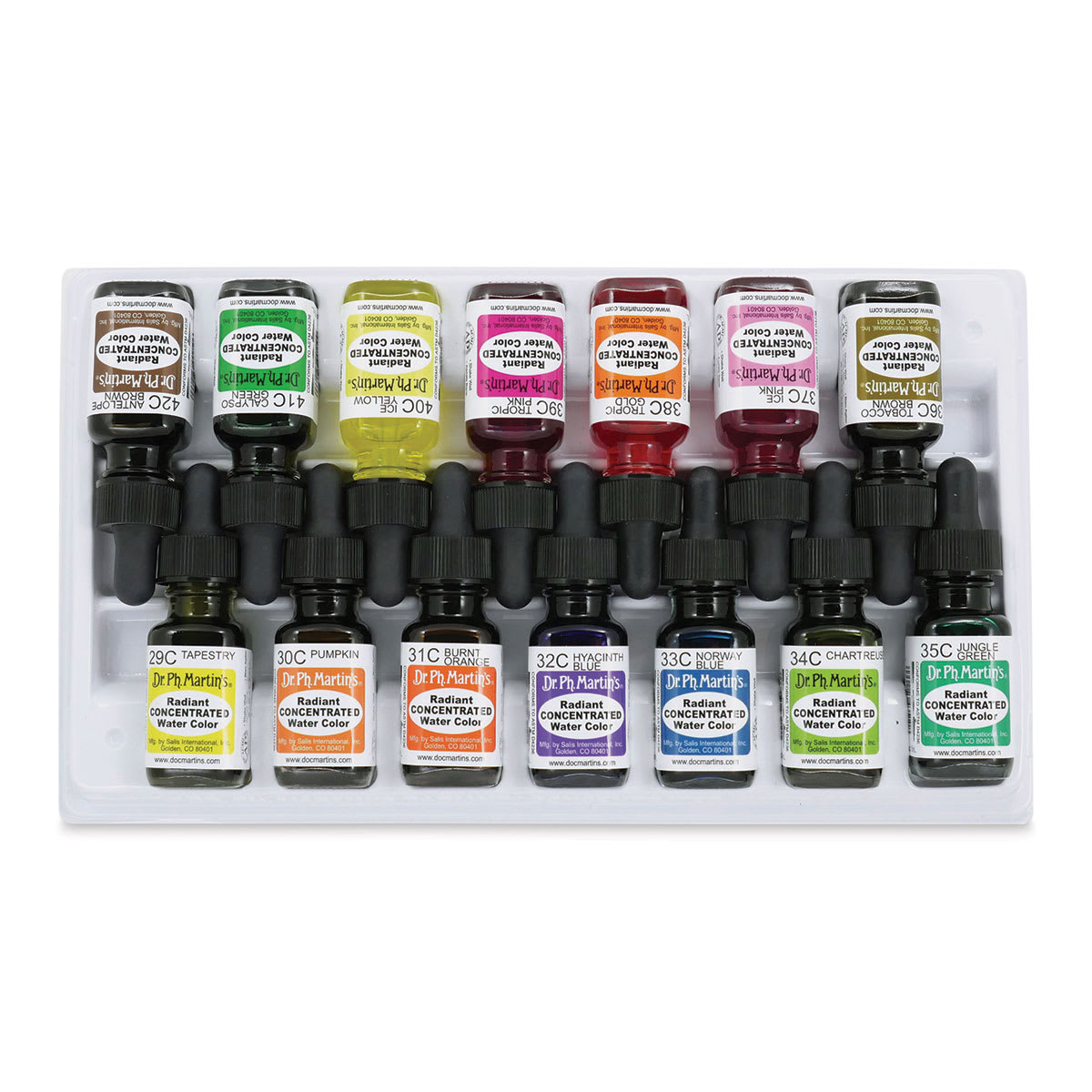 Dr. Ph. Martin's Radiant Concentrated Watercolor Set - 1/2 oz, Set of 14, Assorted, Set C - back of packaging