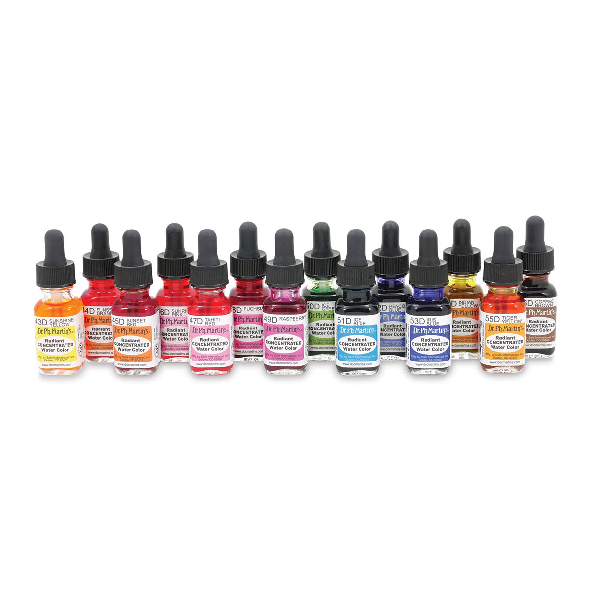 Dr. Ph. Martin's Radiant Concentrated Watercolor Set - 1/2 oz, Set of 14, Assorted, Set D - contents
