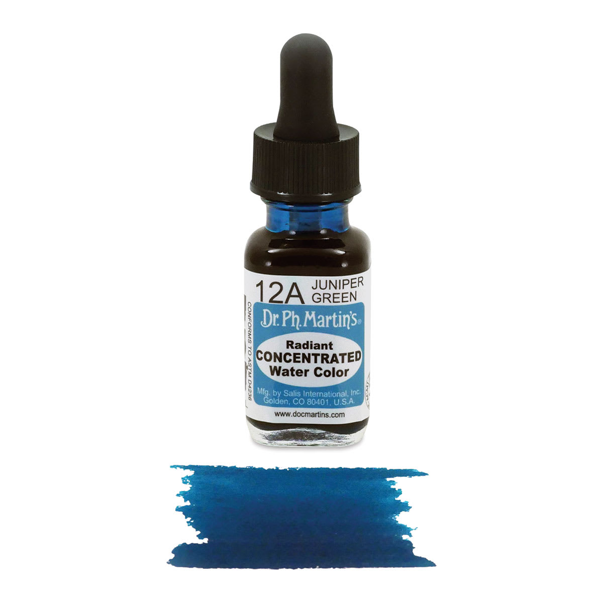 Dr. Ph. Martin's Radiant Concentrated Individual Watercolor - 1/2 oz, Juniper Green - color sample in front of bottle