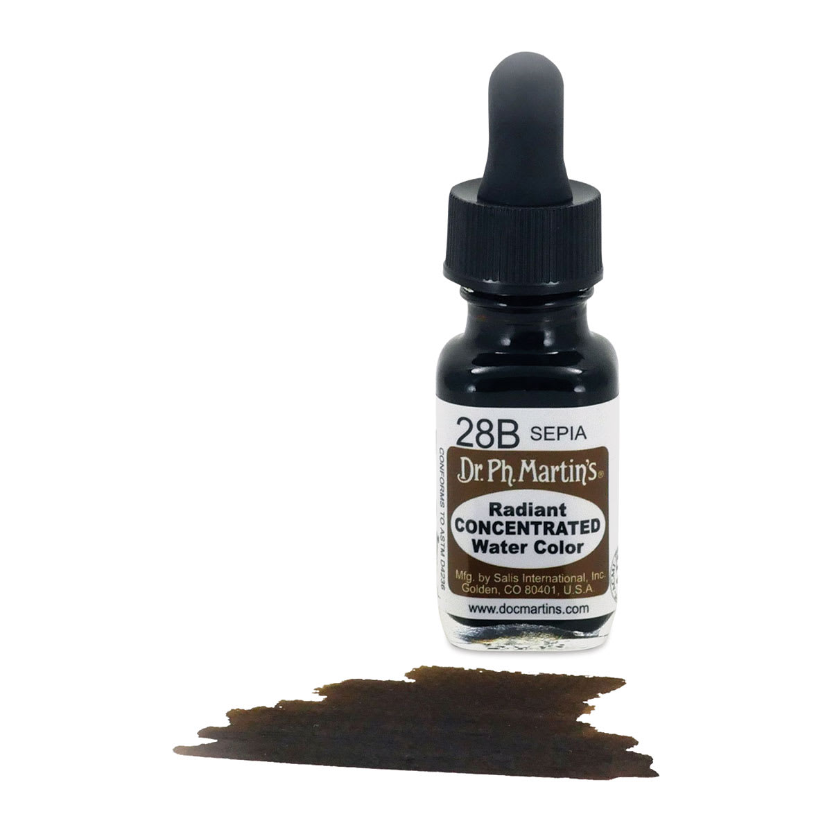 Dr. Ph. Martin's Radiant Concentrated Individual Watercolor - 1/2 oz, Sepia - color sample in front of bottle
