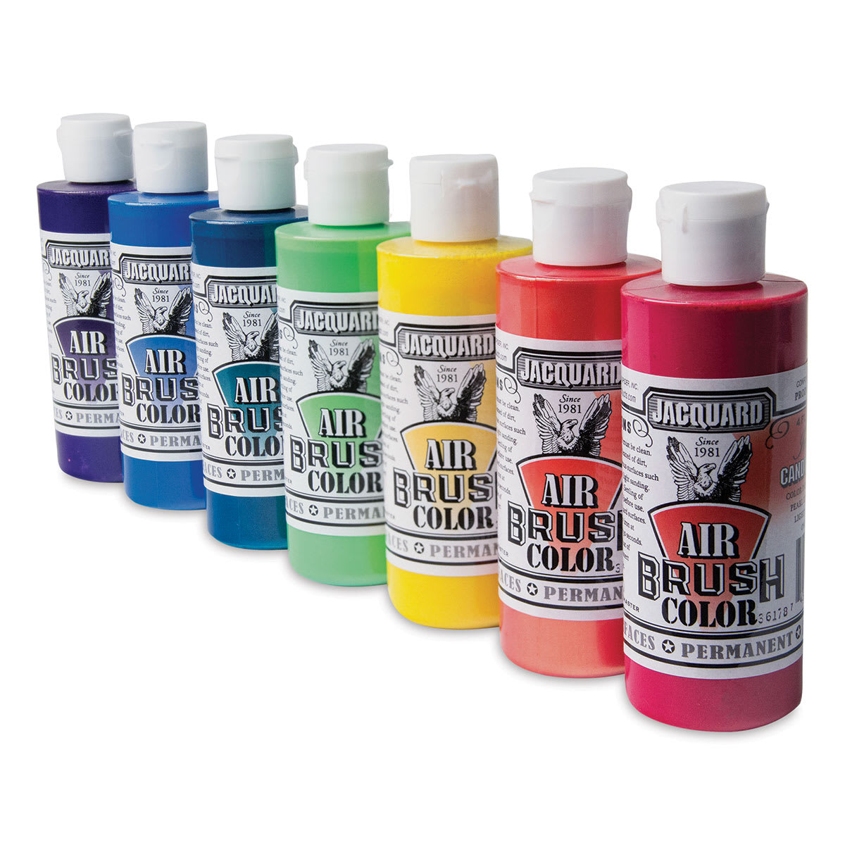 Jacquard Airbrush Paints - 7 colors shown in row