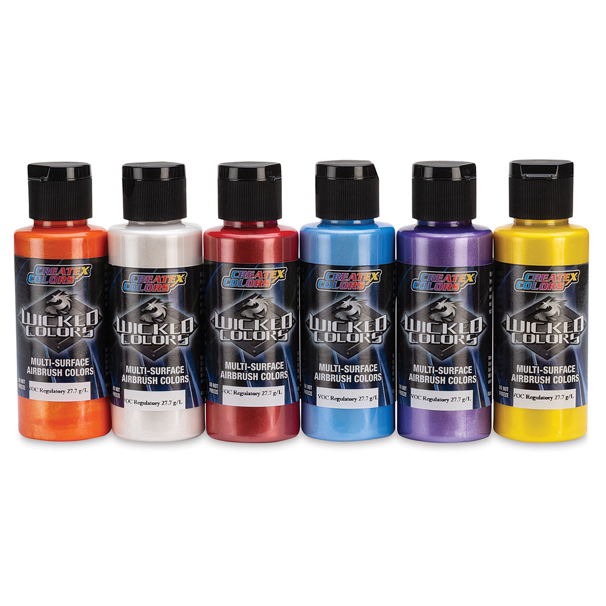 Createx Wicked Colors Airbrush Paint Sets - Component bottles of 6 pc Pearlized Opaque Essentials