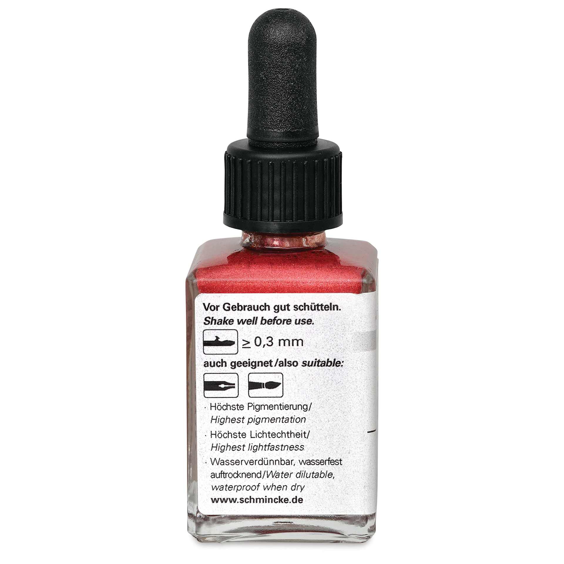 Schmincke Aero Color Professional Airbrush Color - 28 ml, Metallic Bright Maroon, side of bottle