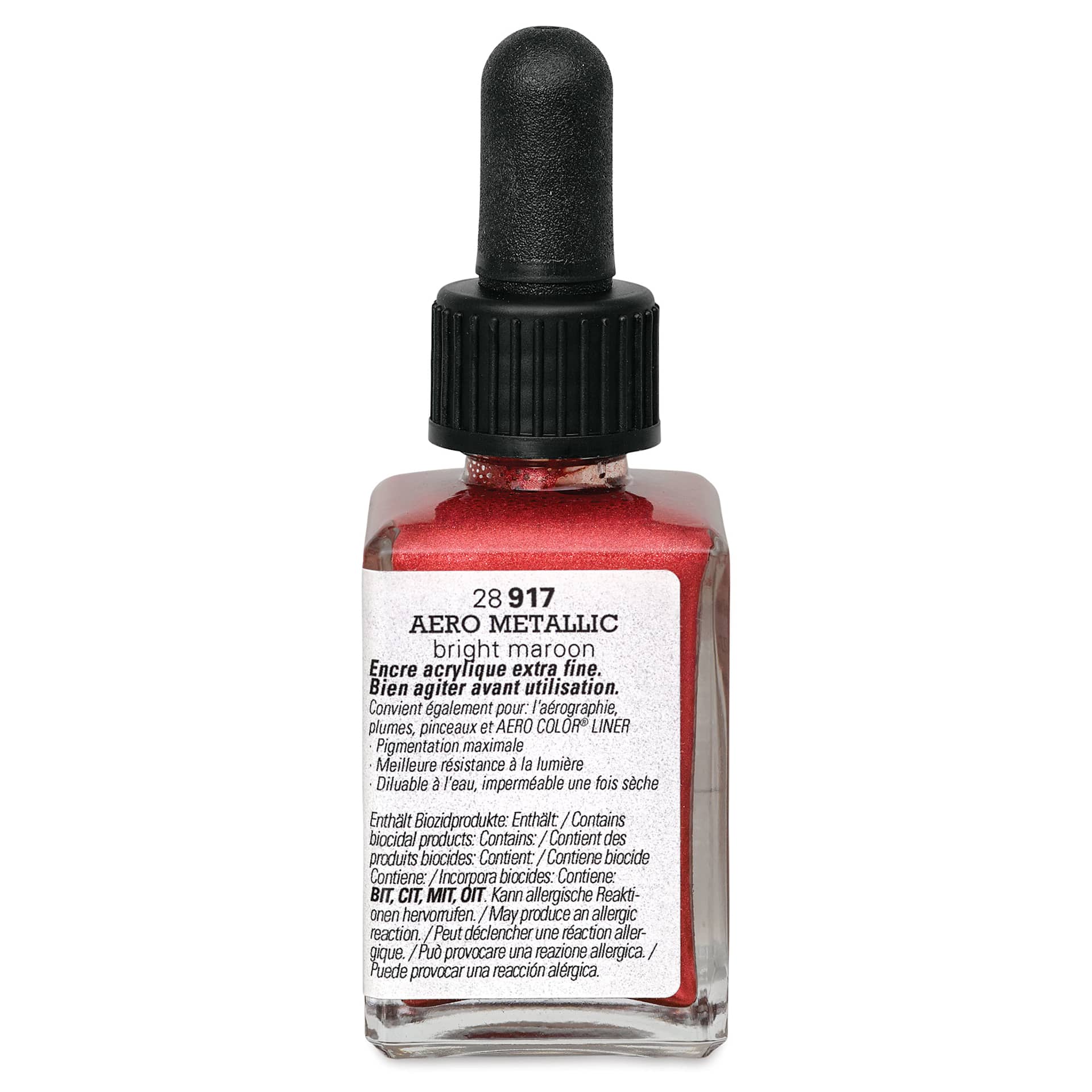Schmincke Aero Color Professional Airbrush Color - 28 ml, Metallic Bright Maroon, back of bottle
