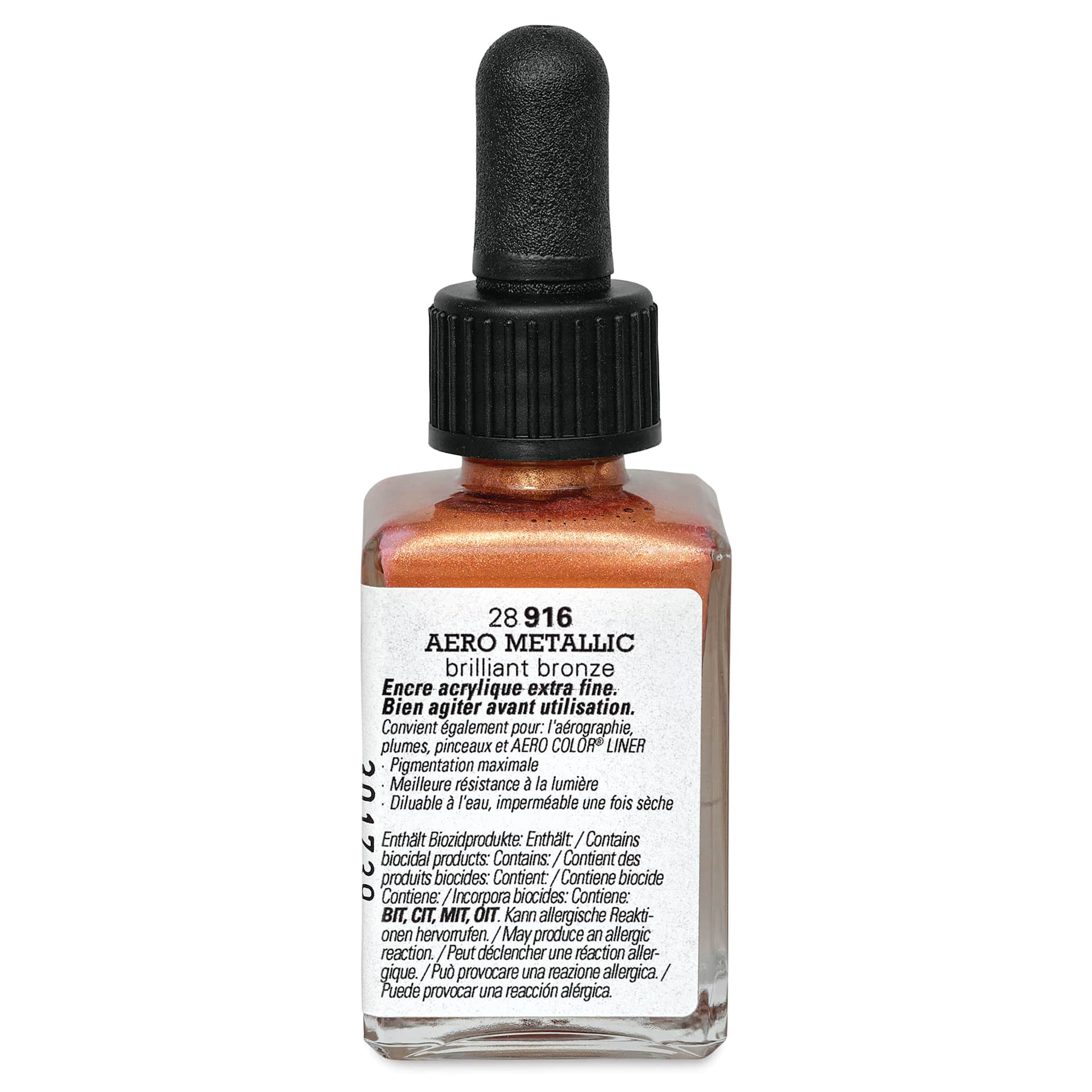 Schmincke Aero Color Professional Airbrush Color - 28 ml, Metallic Brilliant Bronze, side of bottle