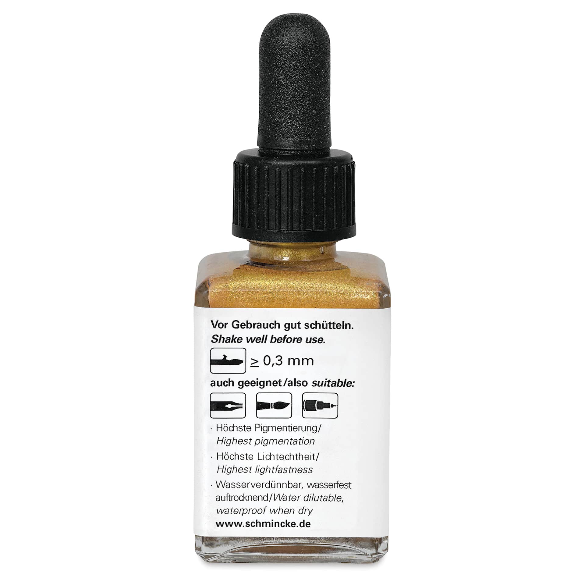 Schmincke Aero Color Professional Airbrush Color - 28 ml, Metallic Brilliant Gold, back of bottle