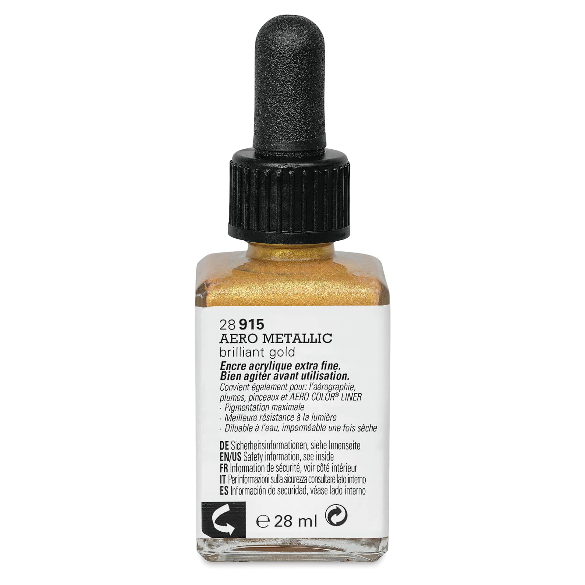 Schmincke Aero Color Professional Airbrush Color - 28 ml, Metallic Brilliant Gold, side of bottle