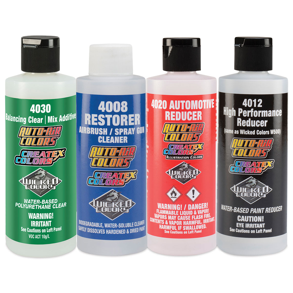 Createx Airbrush Additives - 4 pc Additive set shown in row Createx Airbrush Additives - 4 pc Additive set shown in row