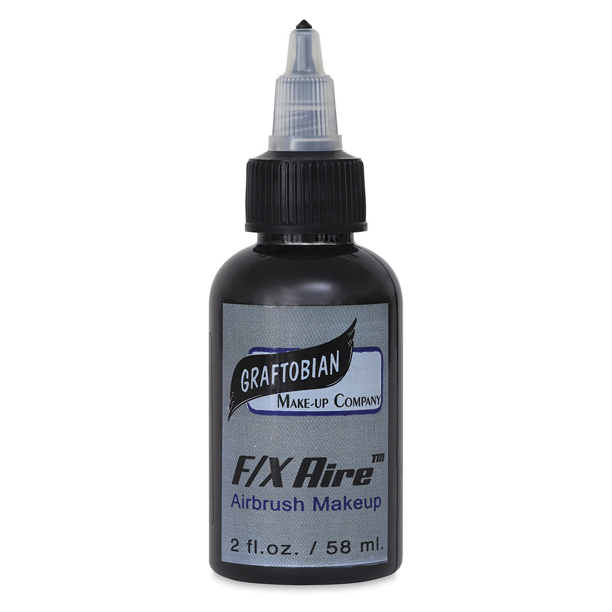 Graftobian F/X Aire Airbrush Face and Body Makeup - Front of 2 oz bottle of Black