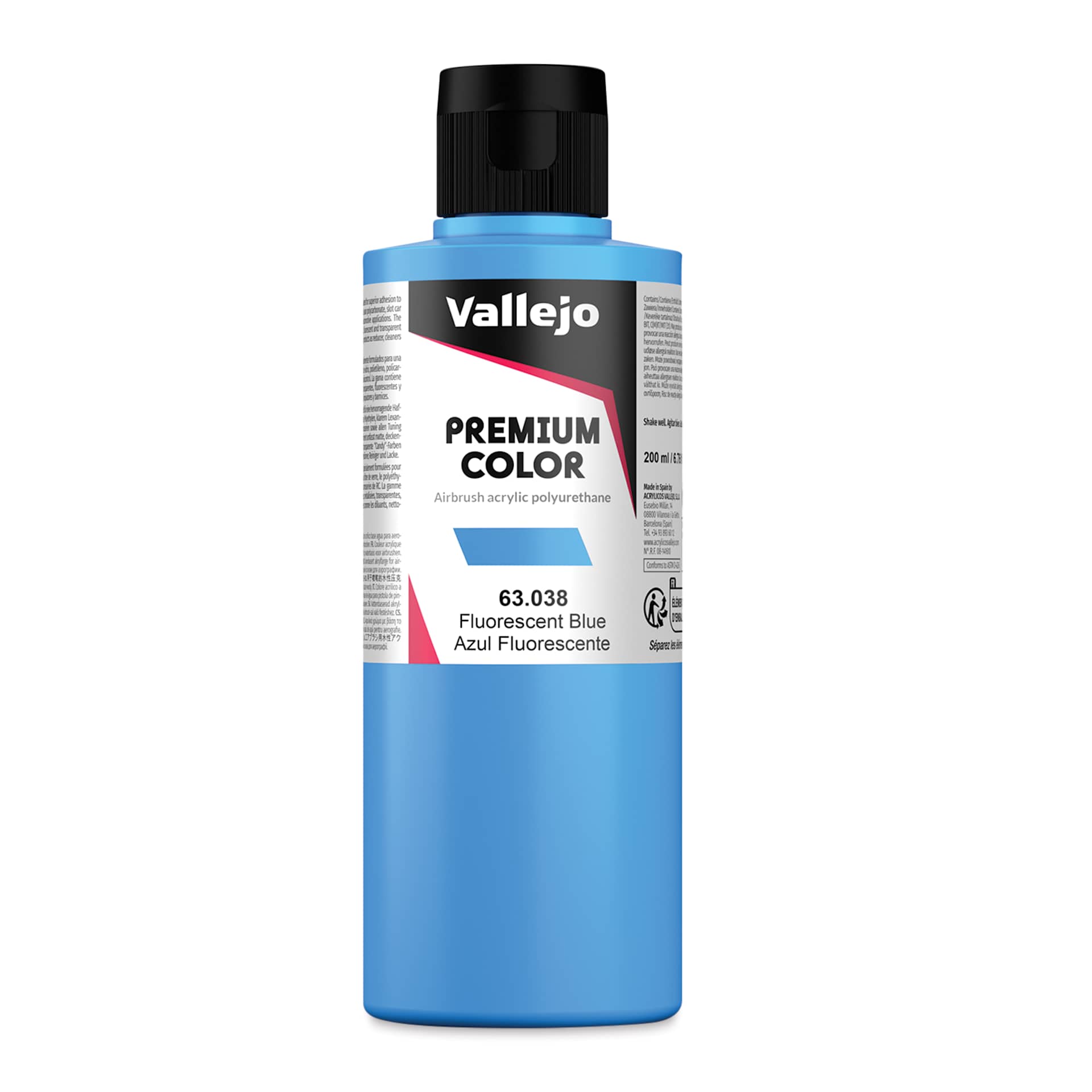 Vallejo Premium Airbrush Colors - 200 ml, Fluorescent Blue