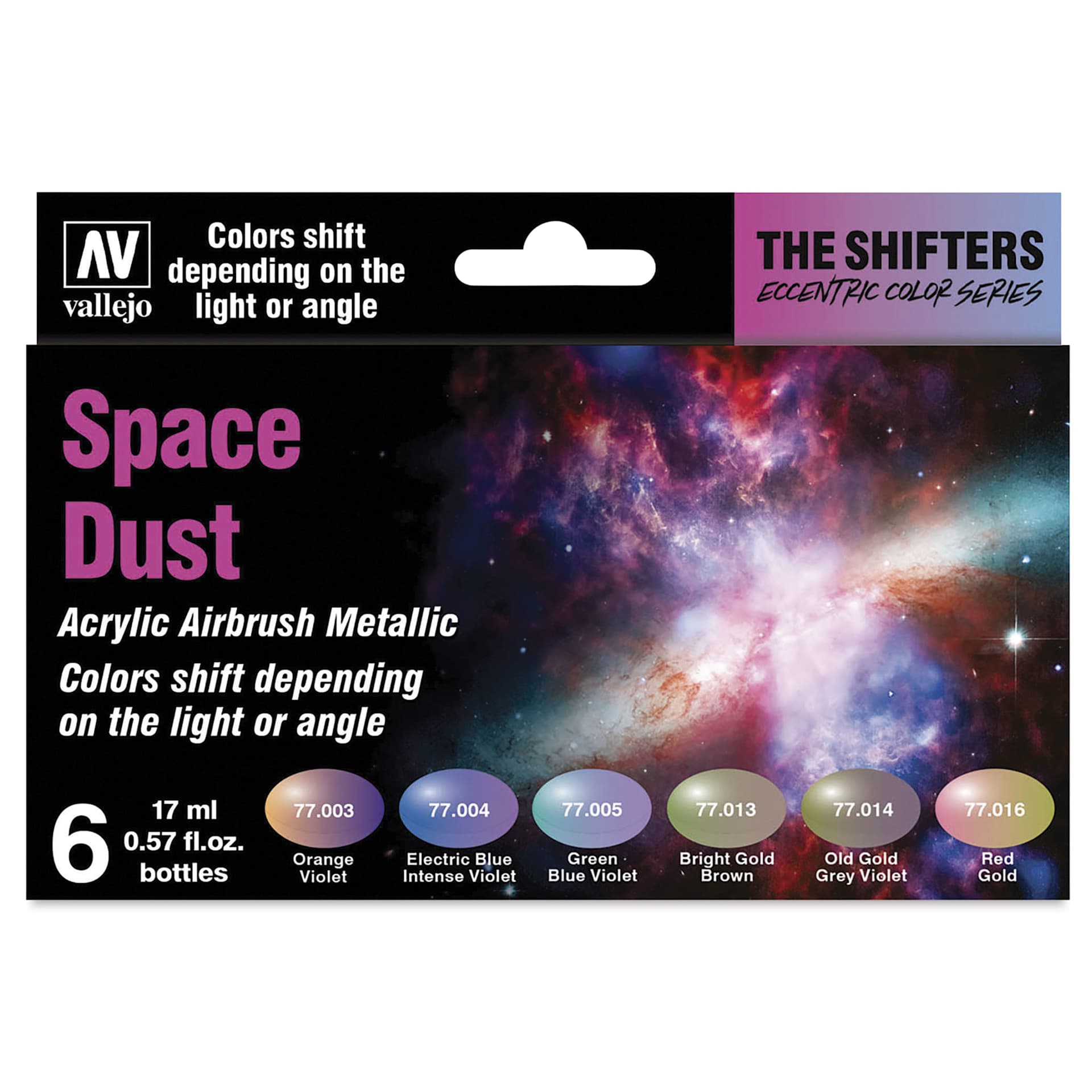 Vallejo The Shifters Eccentric Acrylic Airbrush Colors - 17 ml, Set of 6, Space Dust, front of package