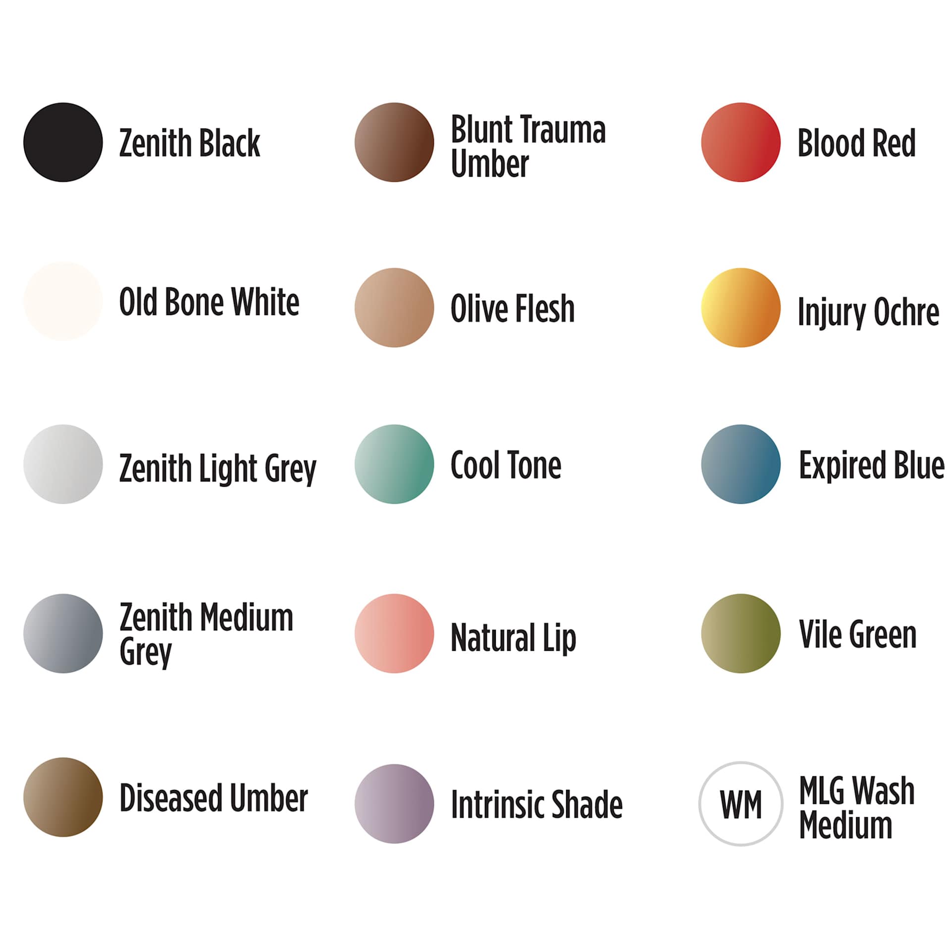 Iwata Medea NuWorlds Airbrush Paints - Weathered Worlds, Set of 19, swatches