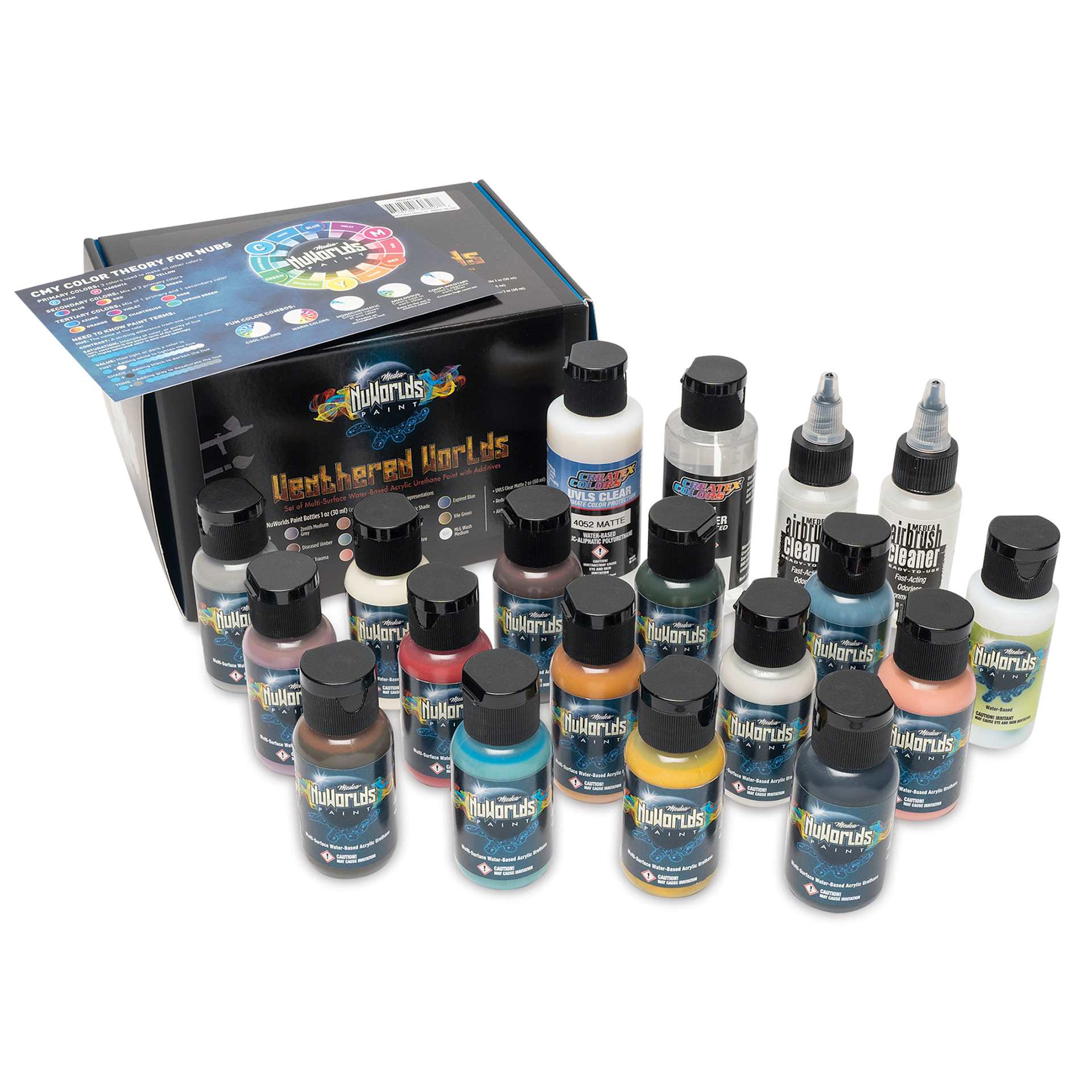 Iwata Medea NuWorlds Airbrush Paints - Weathered Worlds, Set of 19, out of packaging