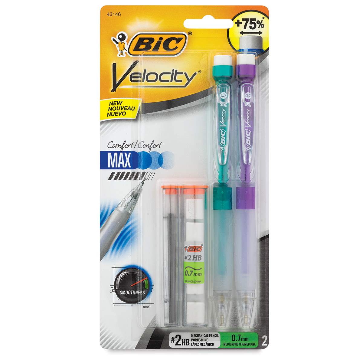 Velocity Max Mechanical Pencil Sets - Front of blister package with Green and Purple pencils