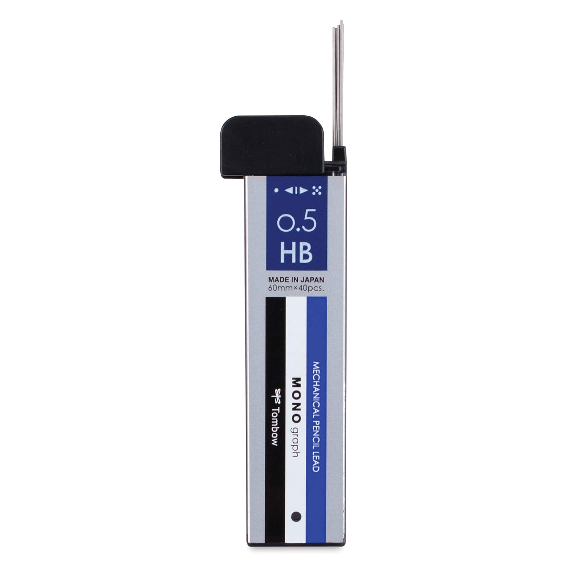 Tombow Mono Graph Lead Refills - HB, lid of the case open showing led inside
