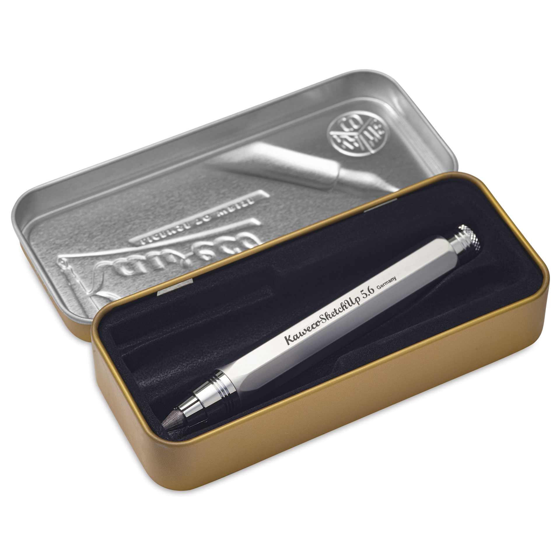 Kaweco Sketch Up Clutch Pencil - Chrome, 5.6 mm, 5B, pencil inside of the packaging