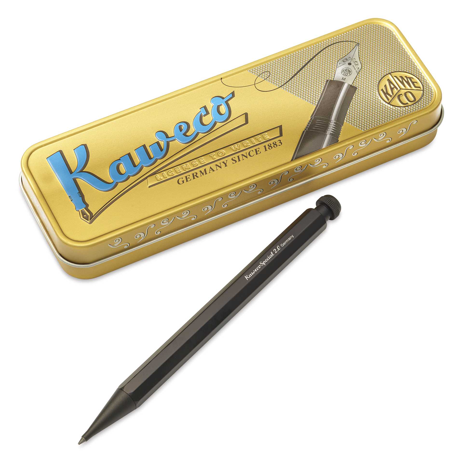 Kaweco Special Mechanical Pencil - Black, 2.0 mm, pencil next to packaging