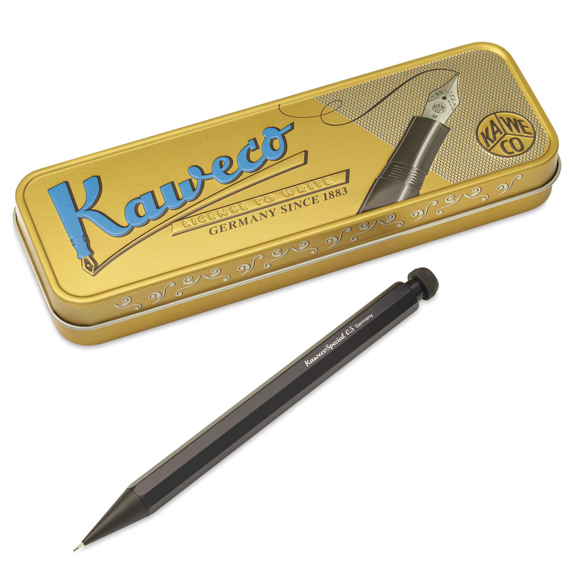 Kaweco Special Mechanical Pencil - Black, 0.5 mm, pencil next to packaging