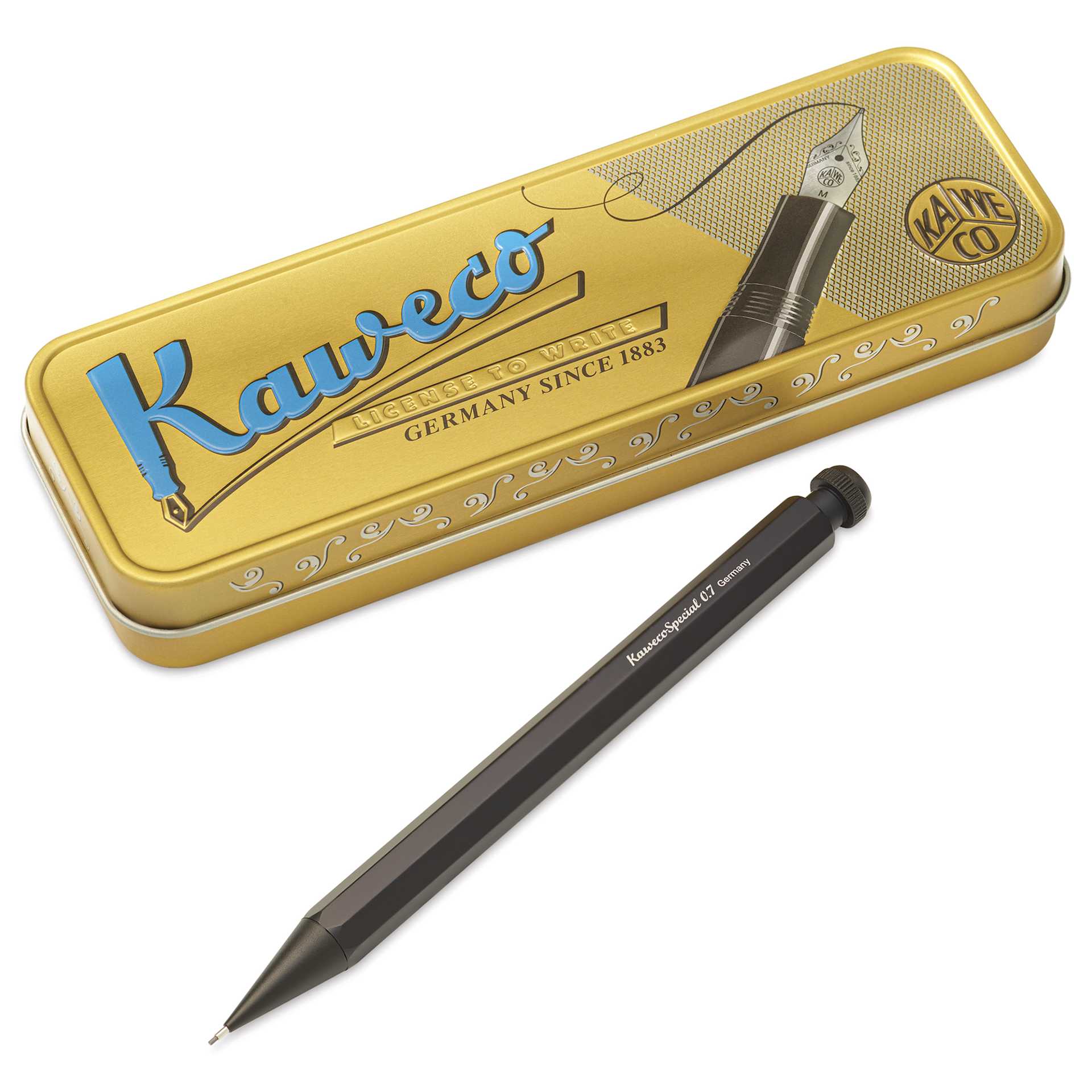 Kaweco Special Mechanical Pencil - Black, 0.7 mm, pencil next to packaging