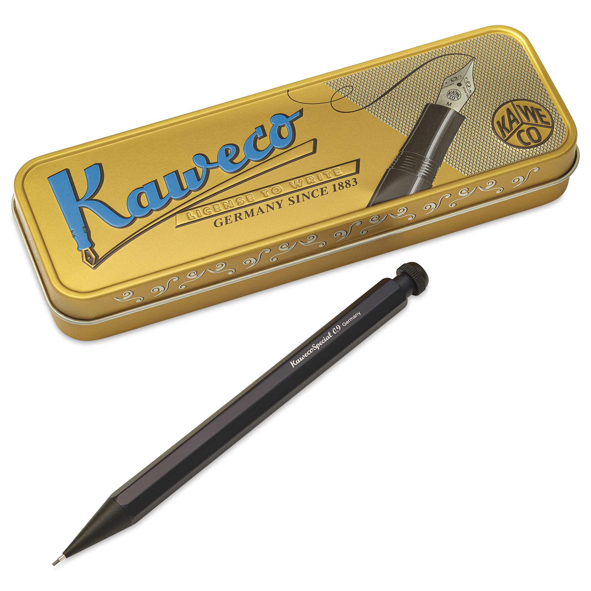 Kaweco Special Mechanical Pencil - Black, 0.9 mm, pencil next to packaging