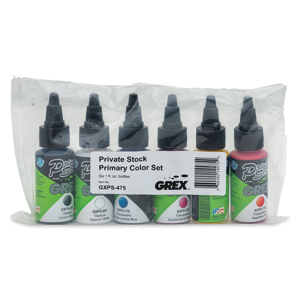 Grex Private Stock Airbrush Base Modifier - Primary Colors, Set of 6, 1 oz - front of packaging