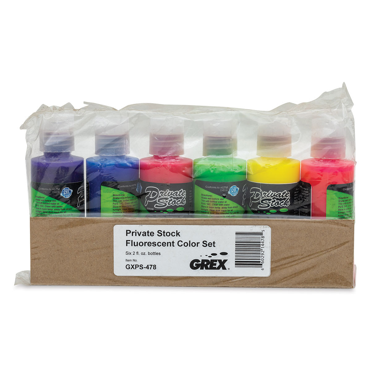 Grex Private Stock Airbrush Colors - Fluorescent Colors, Set of 6, 2 oz - front of packaging