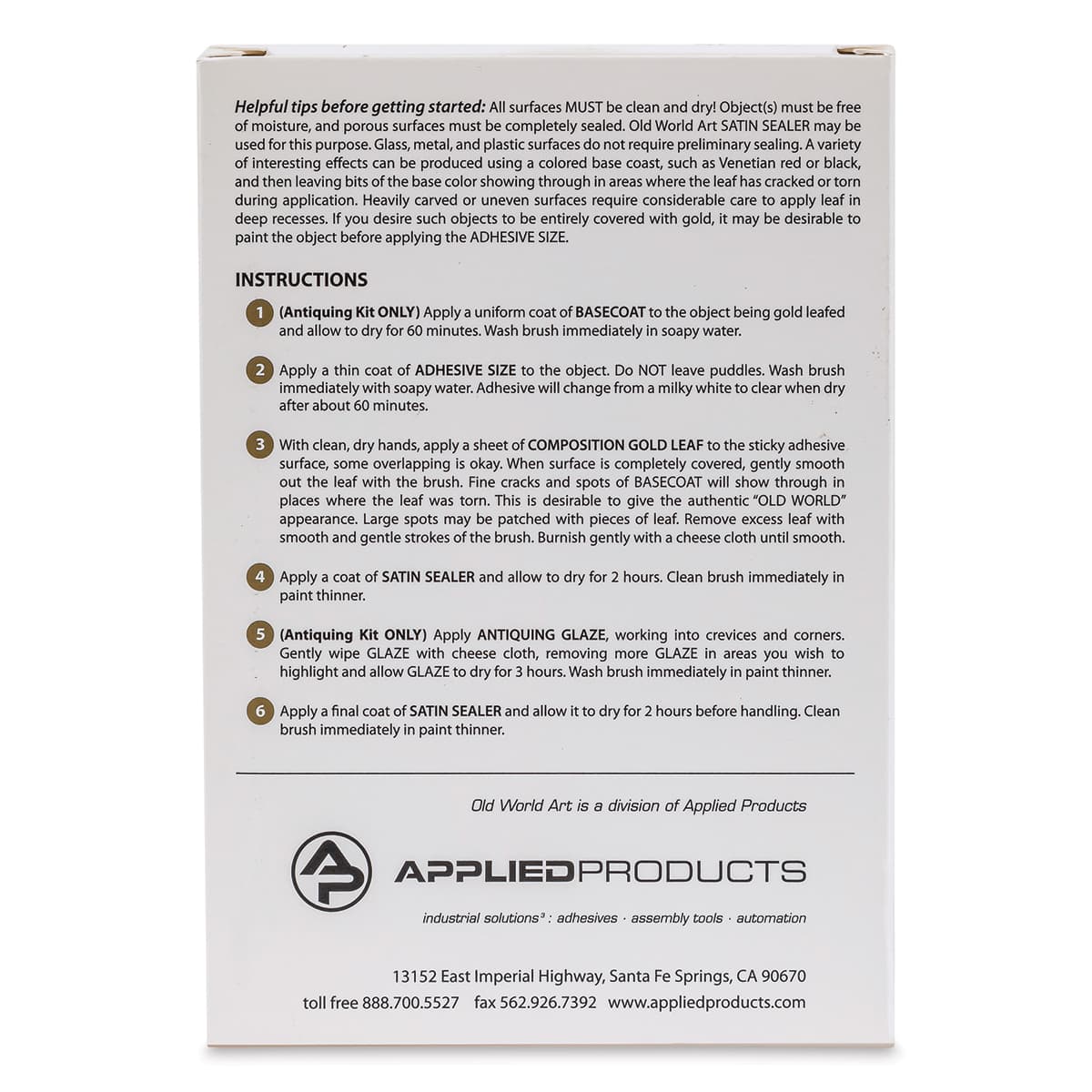 Old World Art Leafing Kit - Silver Leaf - back of packaging