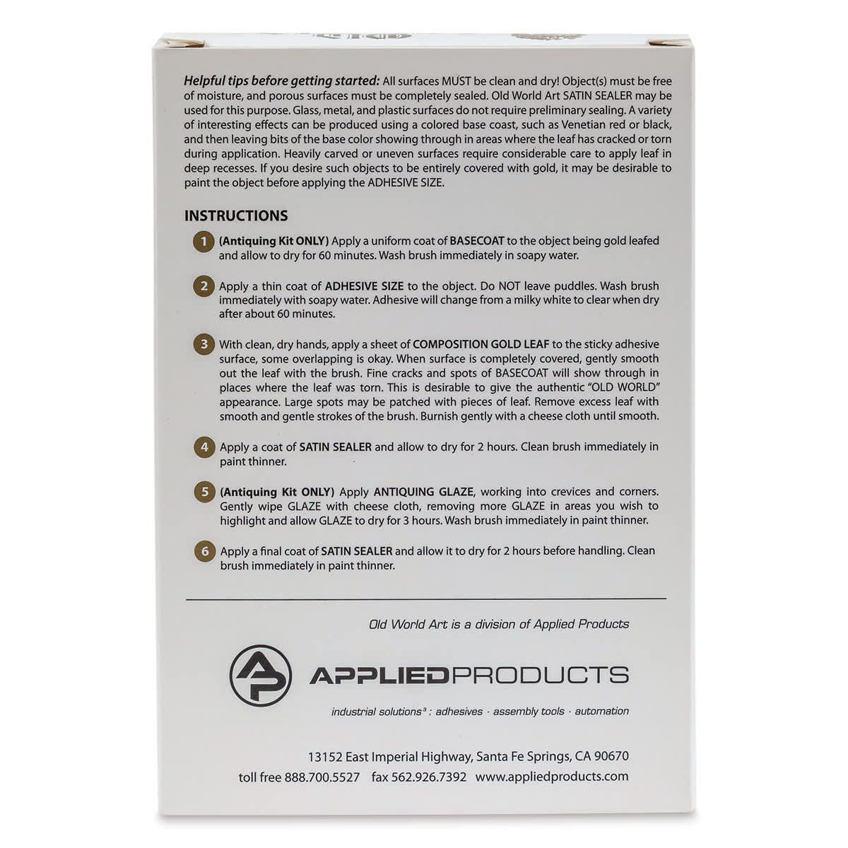 Old World Art Leafing Kit - Copper Leaf - back of packaging