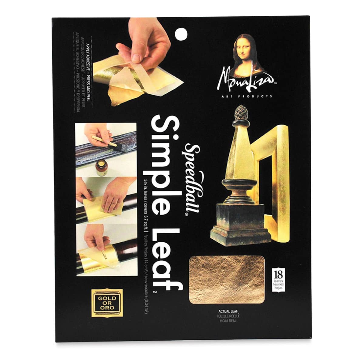 Mona Lisa Simple Leaf - 5.5" x 5.5", 18 Sheets, Gold front of packaging