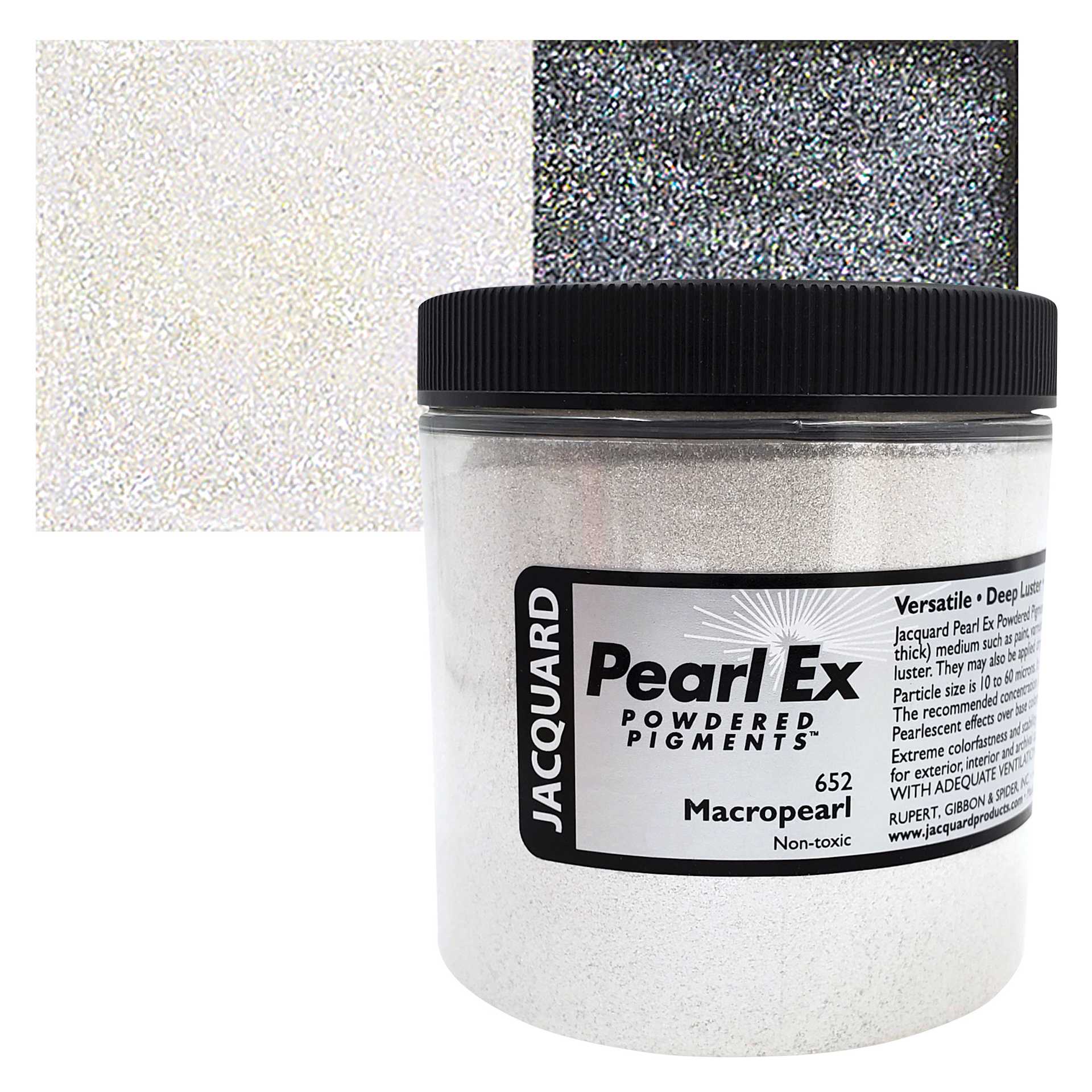 Jacquard Pearl-Ex Pigment - 4 oz, Macropearl, Jar and swatch