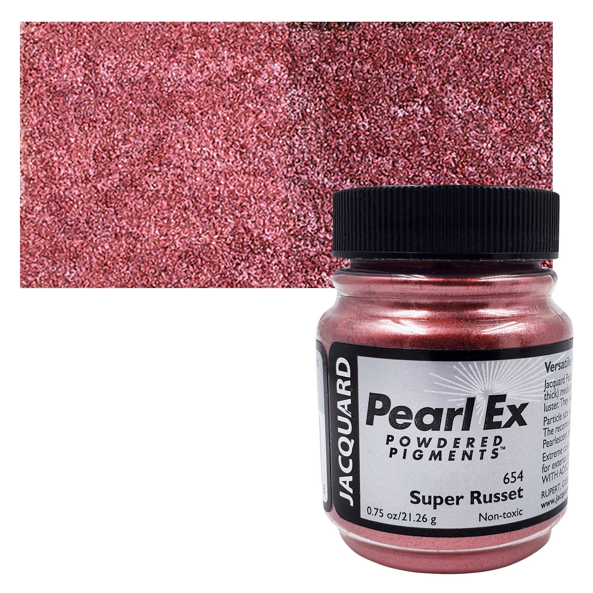 Jacquard Pearl-Ex Pigment - 0.75 oz, Super Russet jar and swatch