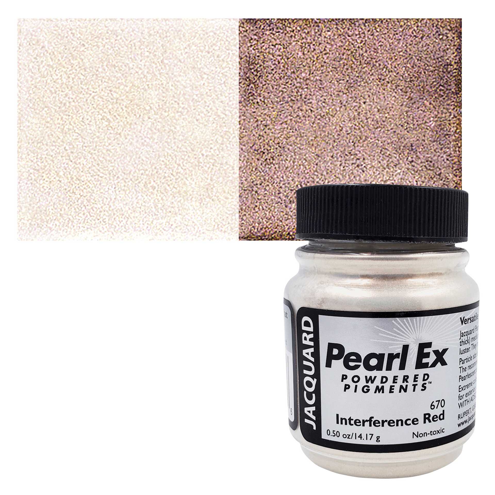 Jacquard Pearl-Ex Pigment - 0.50 oz, Interference Red jar and swatch