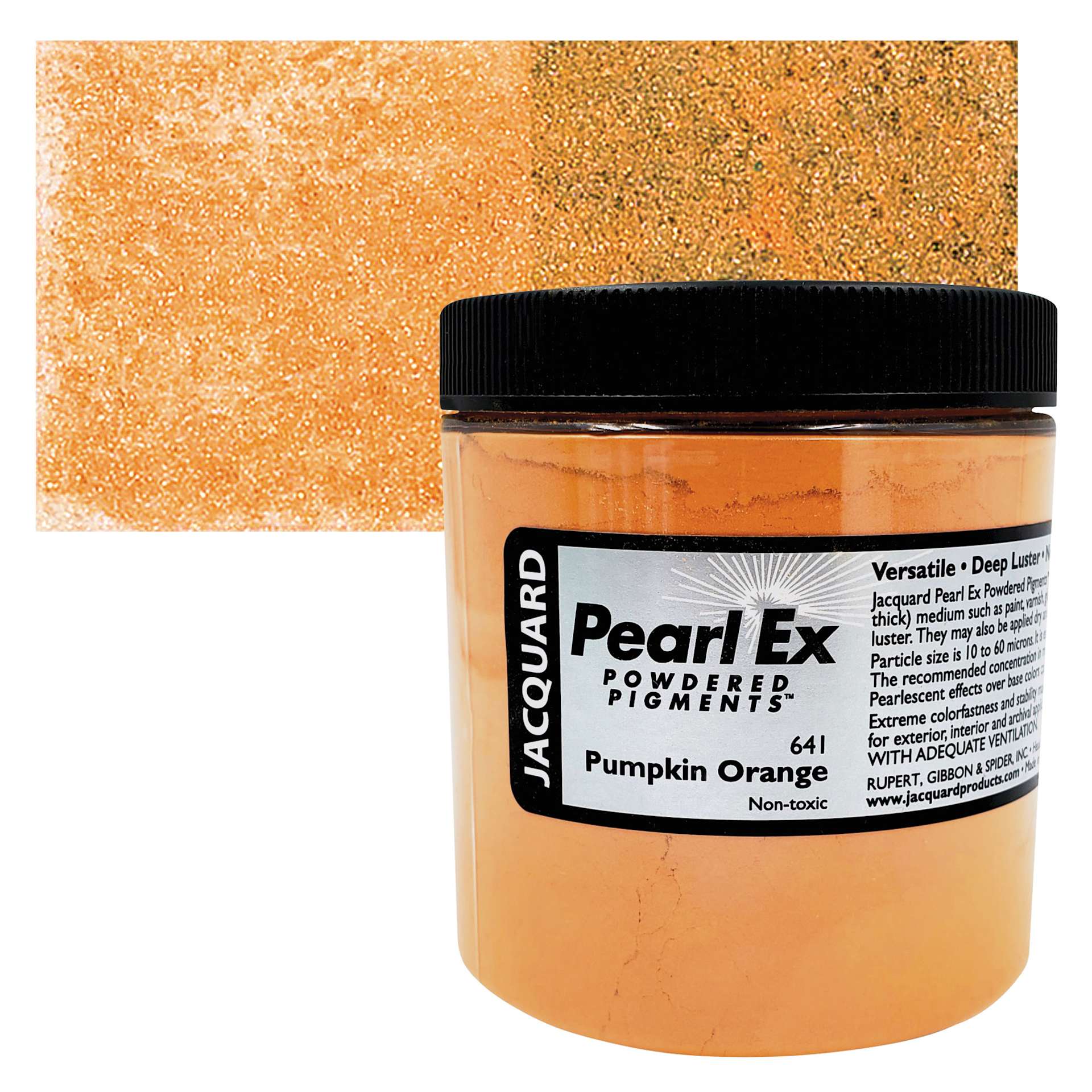 Jacquard Pearl-Ex Pigment - 4 oz, Pumpkin Orange, Jar and swatch