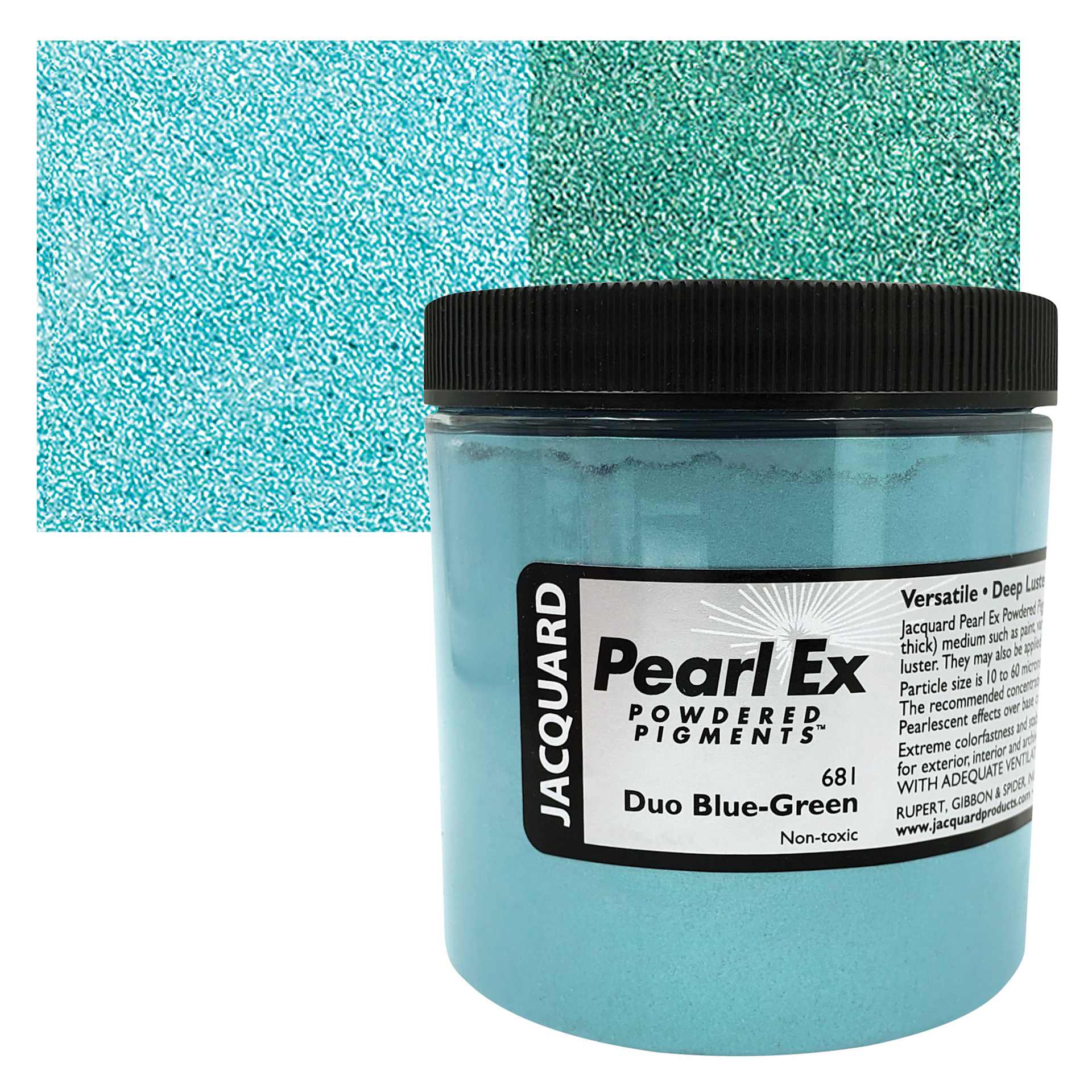 Jacquard Pearl-Ex Pigment - 4 oz, Duo Blue-Green, Jar and swatch