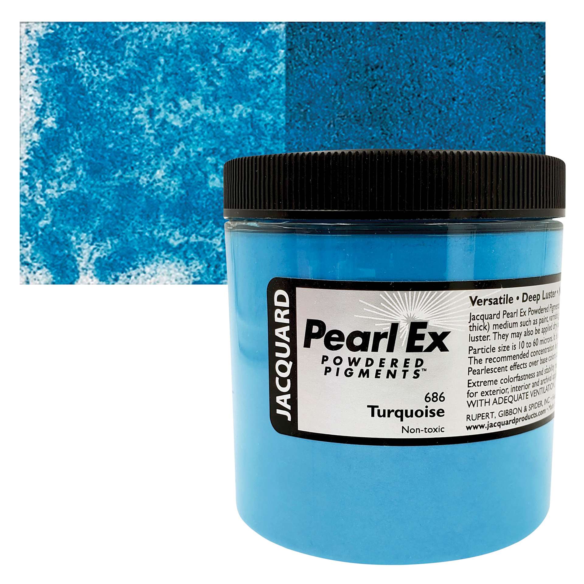 Jacquard Pearl-Ex Pigment - 4 oz, Turquoise, Jar and swatch