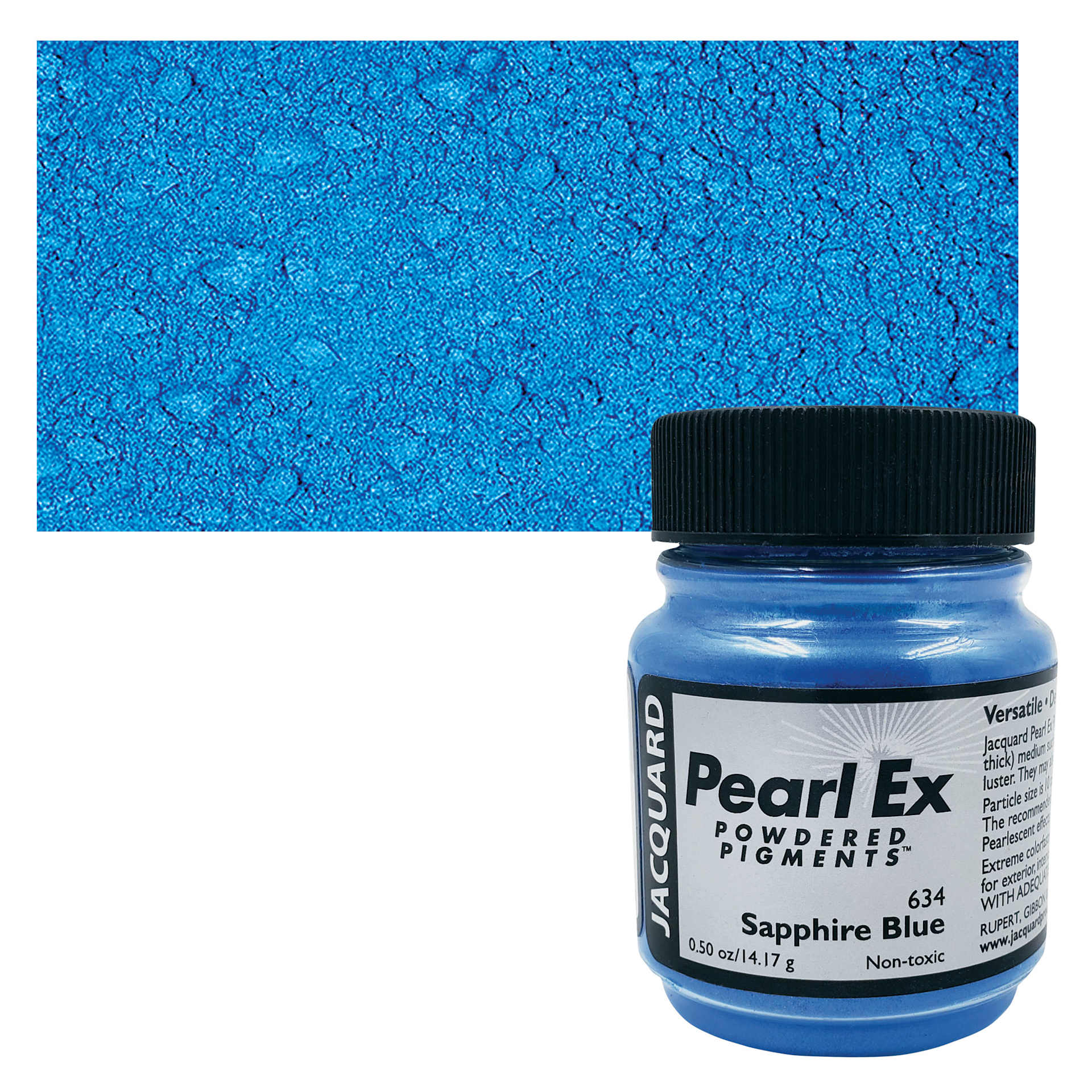 Jacquard Pearl-Ex Pigment - 0.50 oz, Sapphire Blue jar and swatch