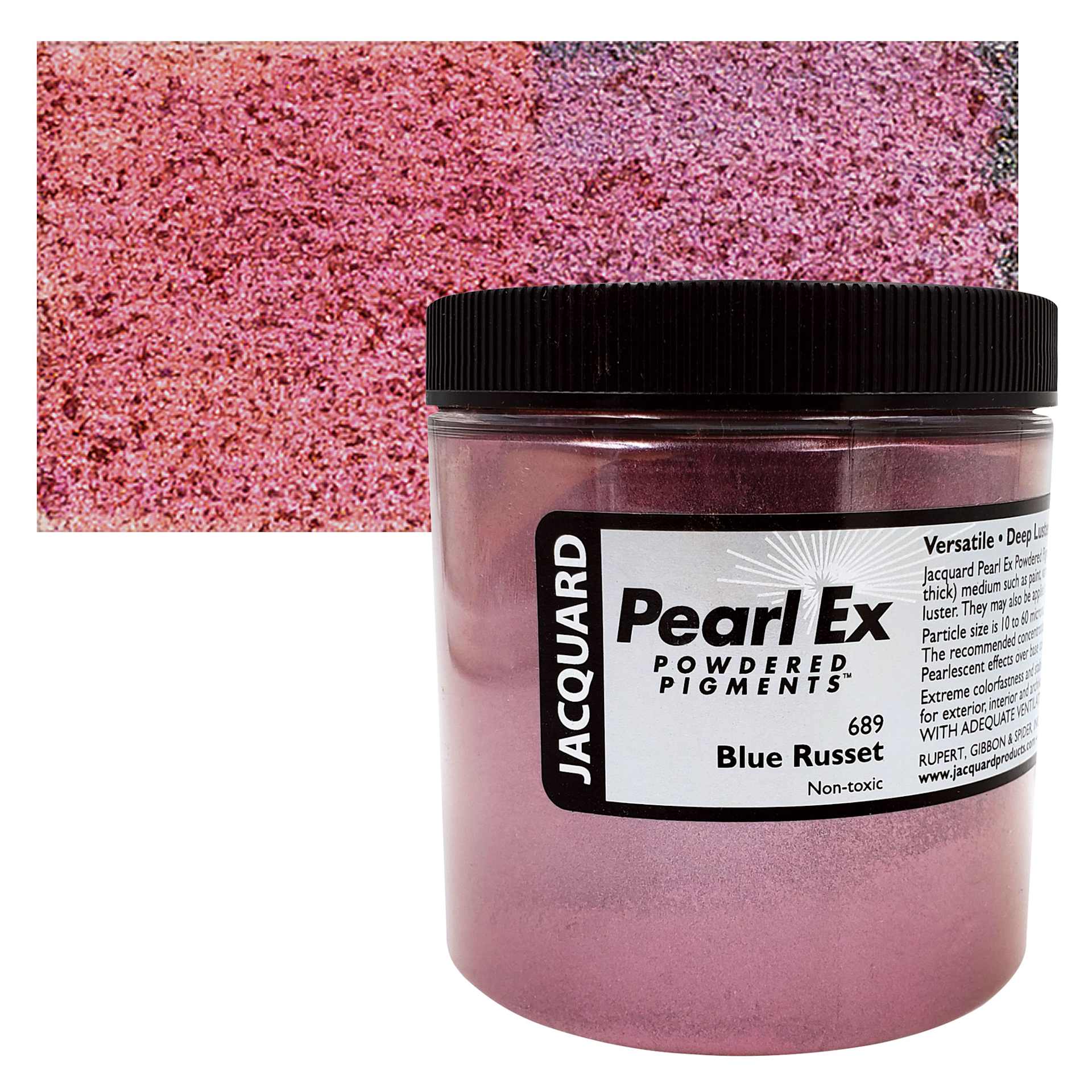 Jacquard Pearl-Ex Pigment - 4 oz, Blue Russet, Jar and swatch