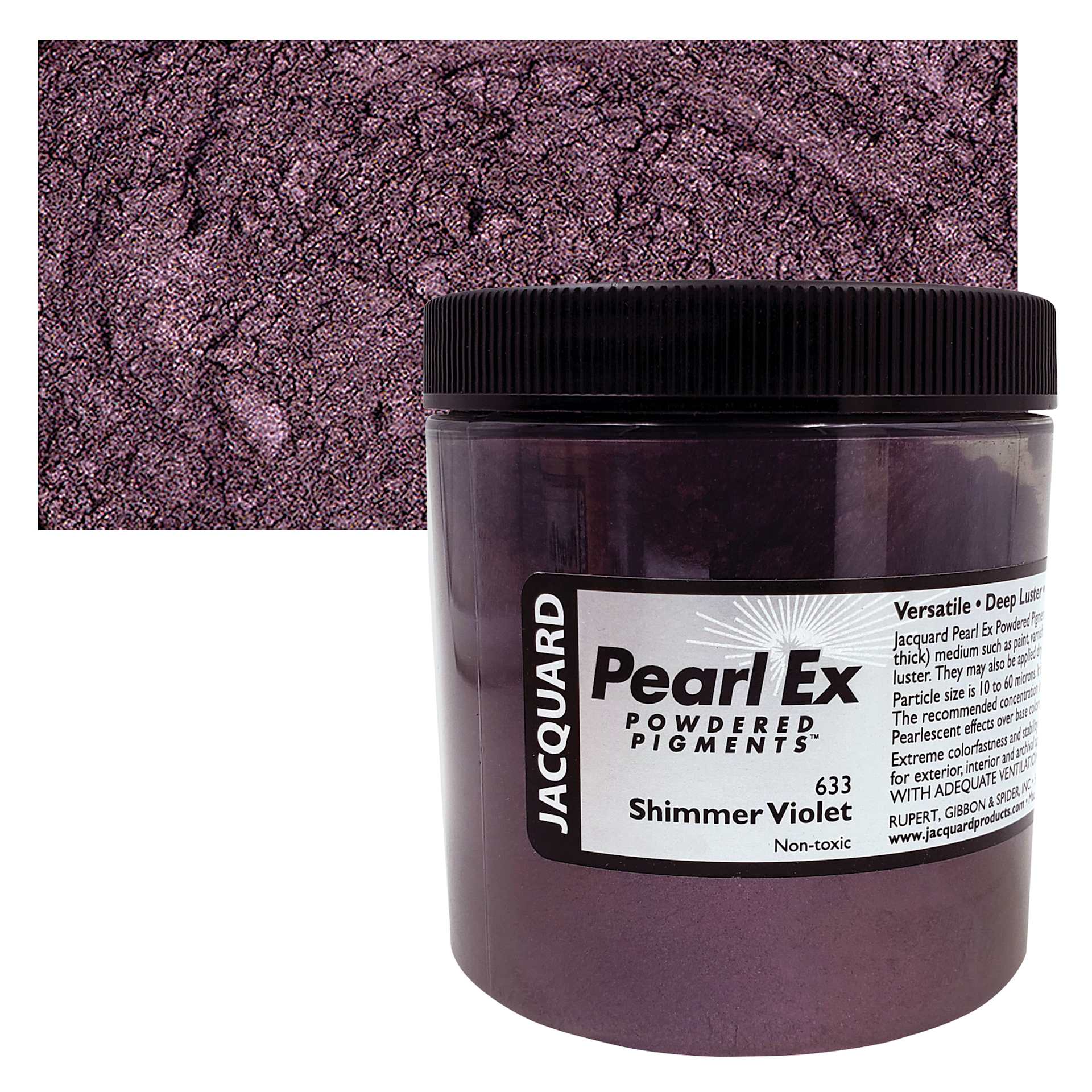 Jacquard Pearl-Ex Pigment - 4 oz, Shimmer Violet, Jar and swatch