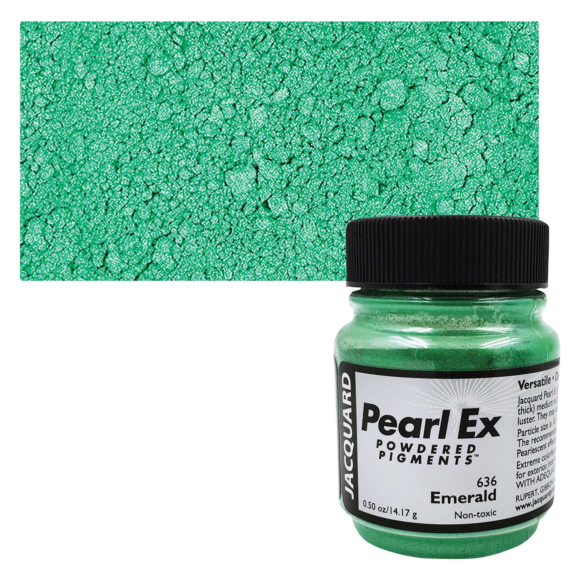 Jacquard Pearl-Ex Pigment - 0.5 oz, Emerald jar and swatch
