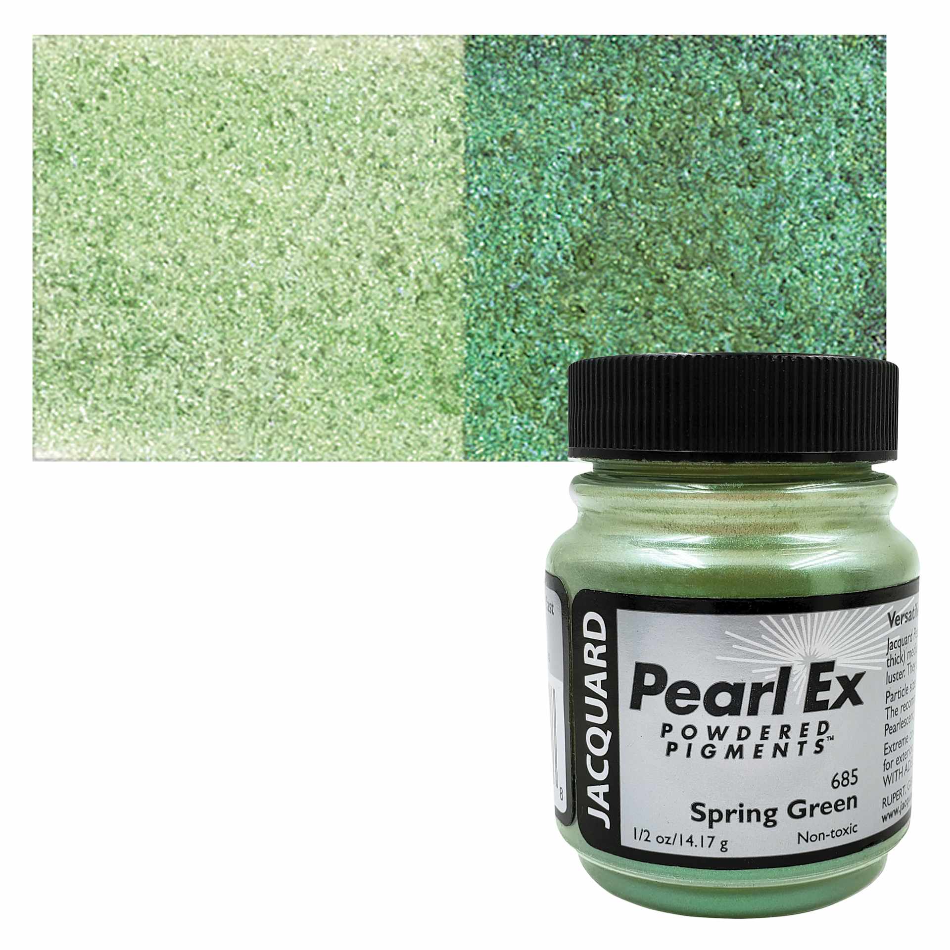 Jacquard Pearl-Ex Pigment - 0.50 oz, Spring Green jar and swatch