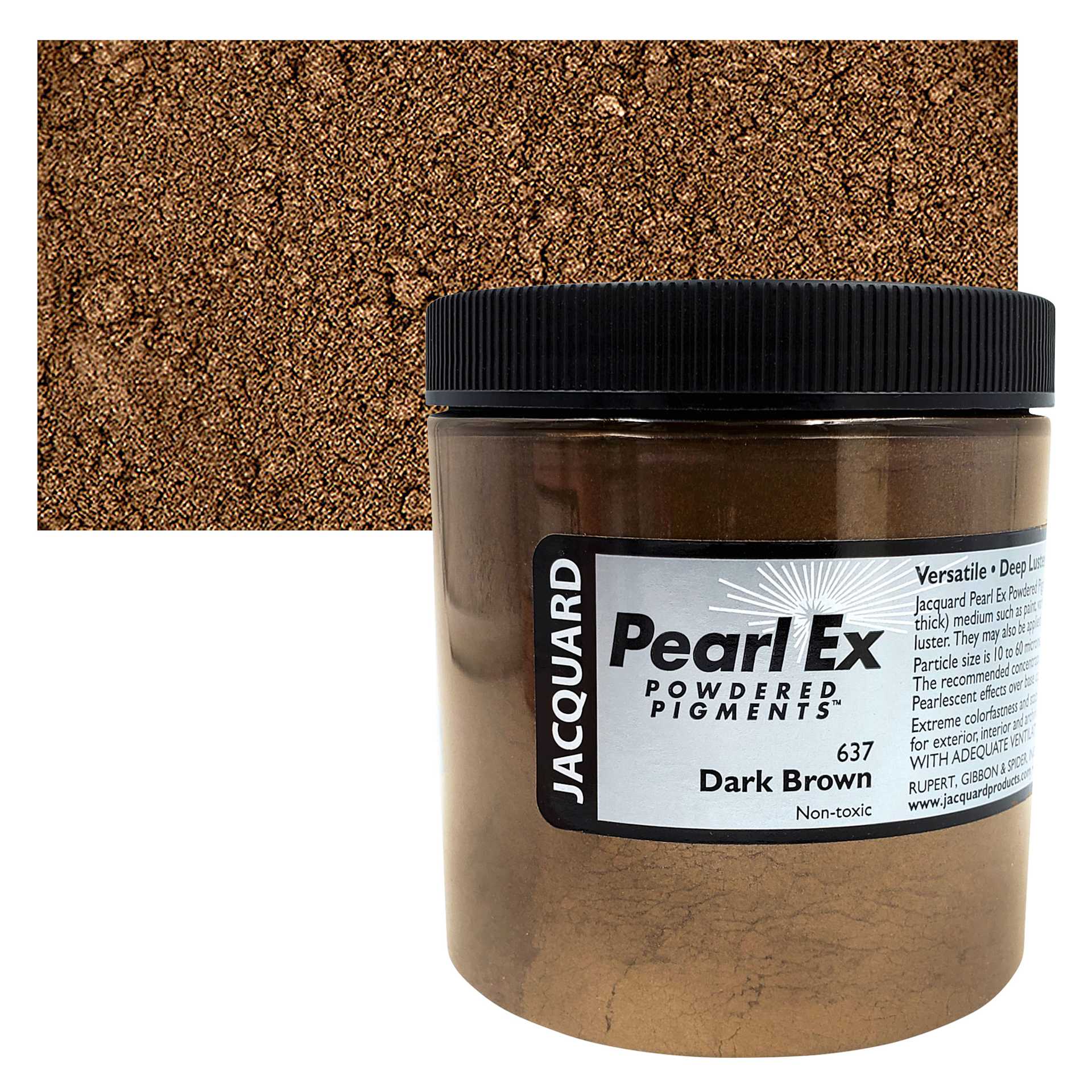 Jacquard Pearl-Ex Pigment - 4 oz, Dark Brown, Jar and swatch