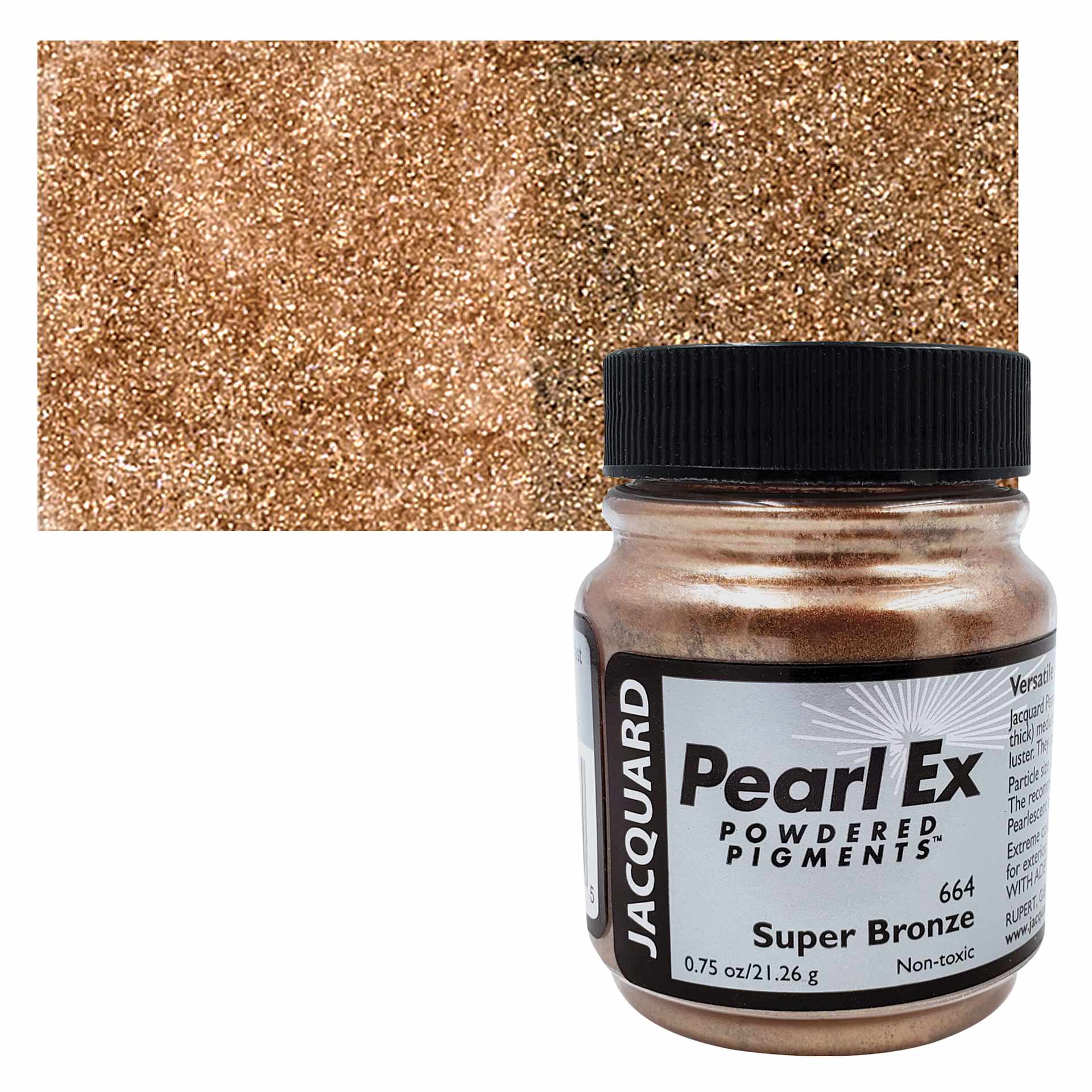 Jacquard Pearl-Ex Pigment - 0.75 oz, Super Bronze jar and swatch