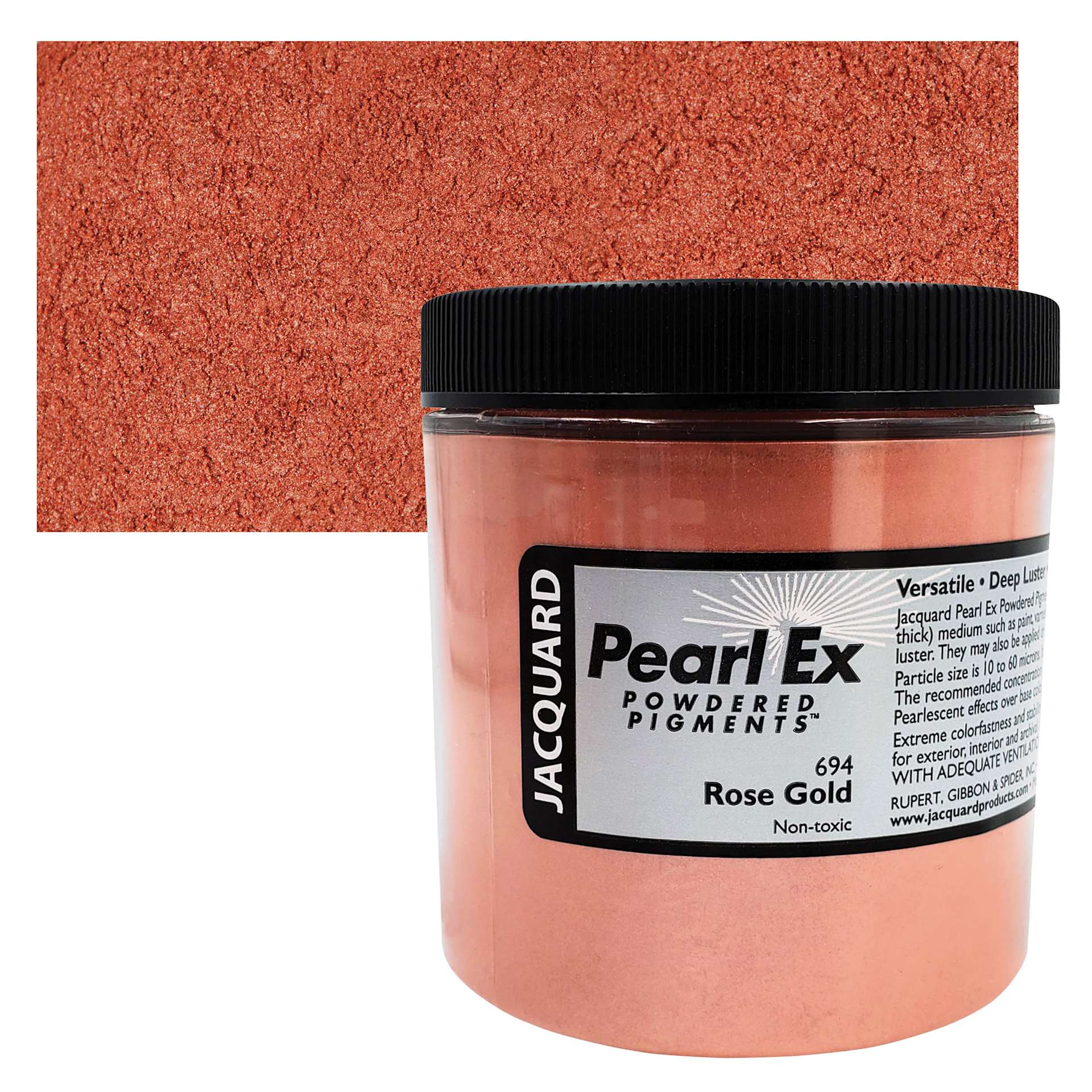 Jacquard Pearl-Ex Pigment - 4 oz, Rose Gold, Jar and swatch