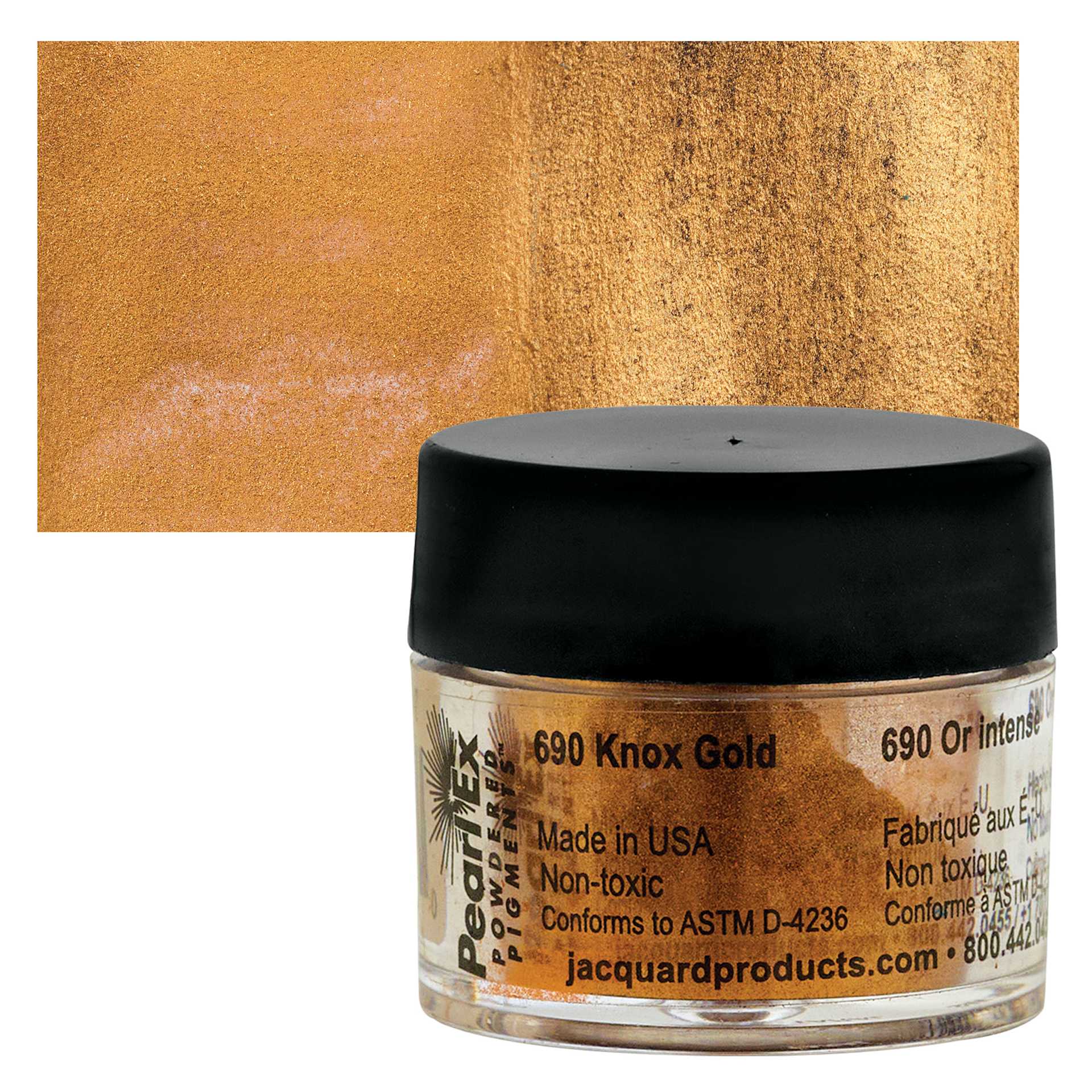 Jacquard Pearl-Ex Pigment - Knox Gold, .1 oz, Jar and swatch